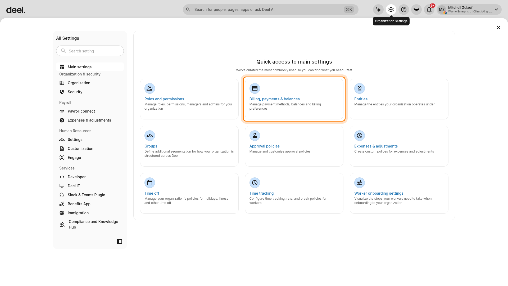 Billing, payments & balances settings