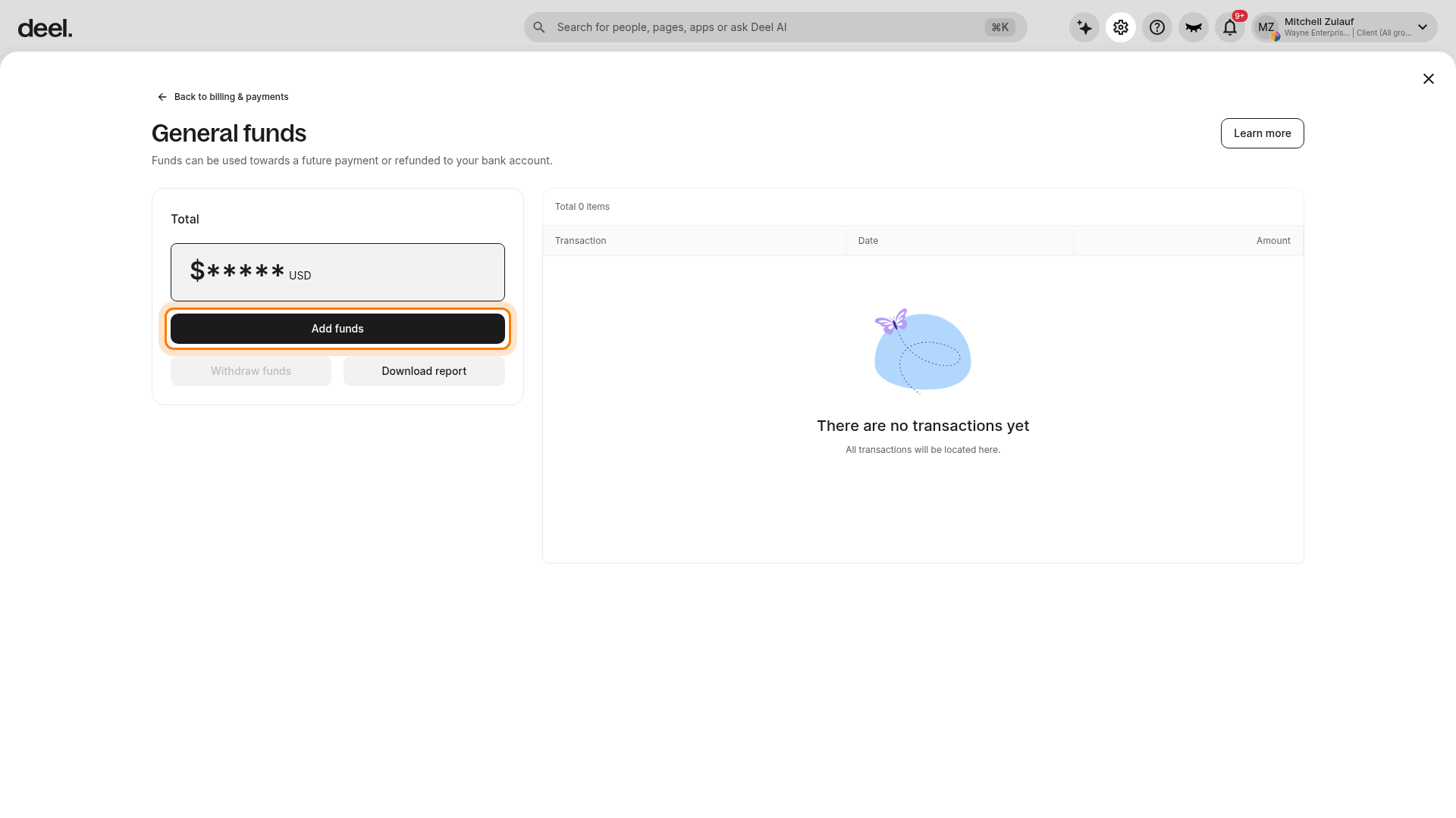 Add funds button
