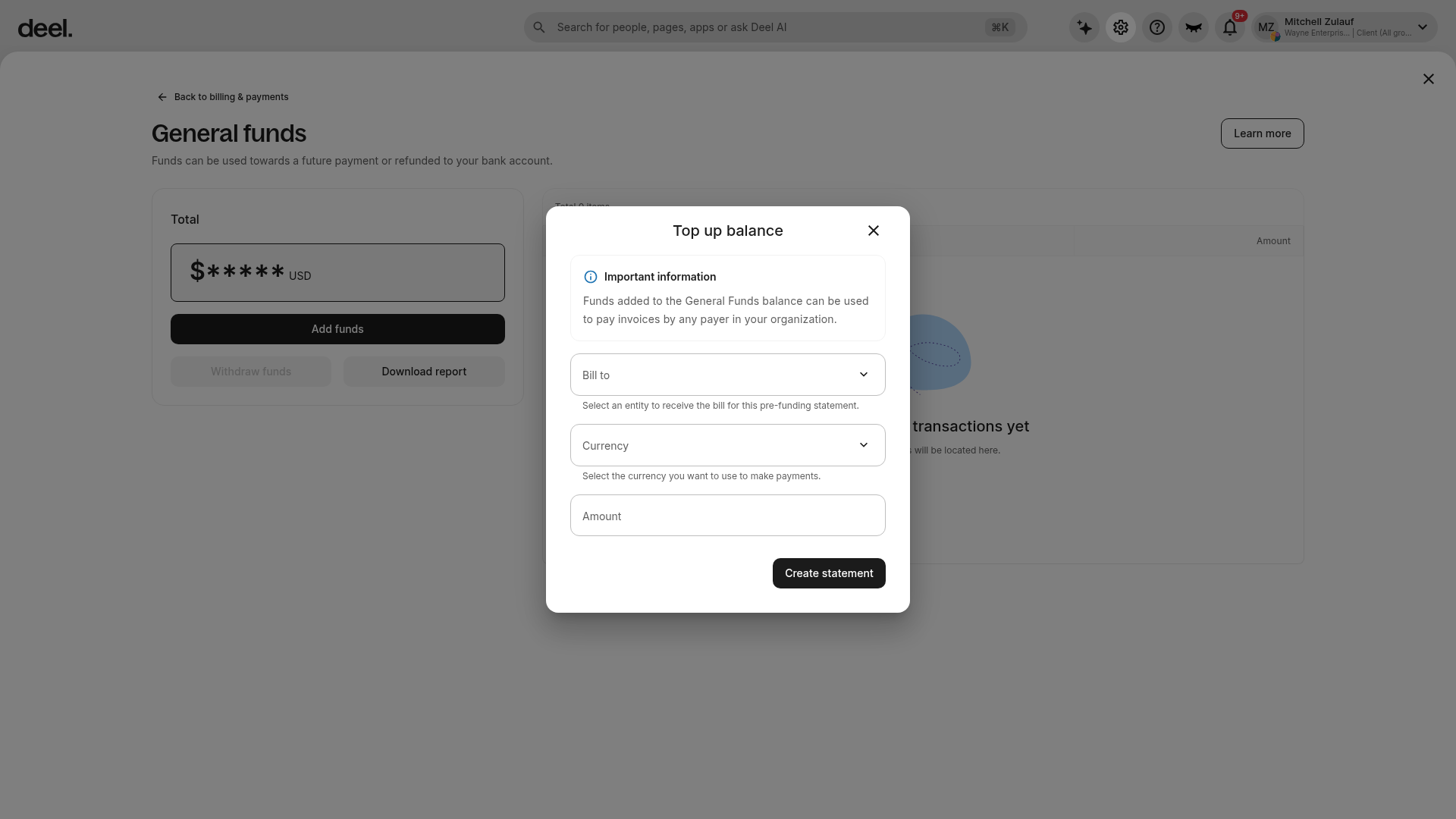 Create pre-funding statement
