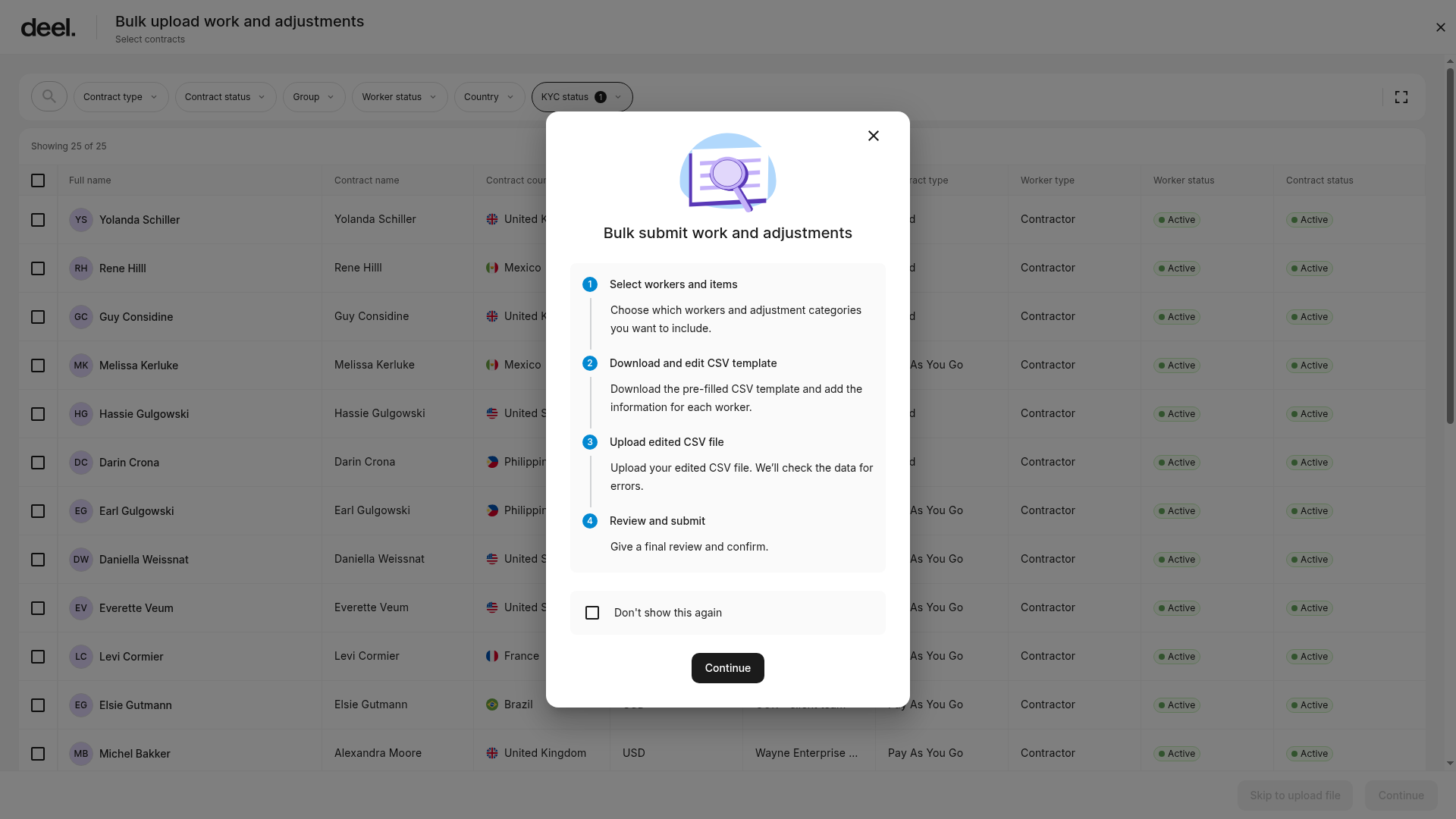 Bulk submit work and adjustments modal