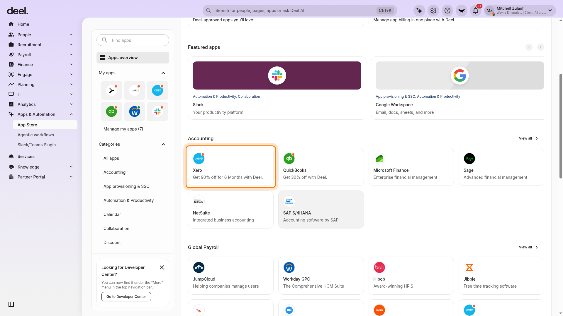 Xero tile in the Accounting section