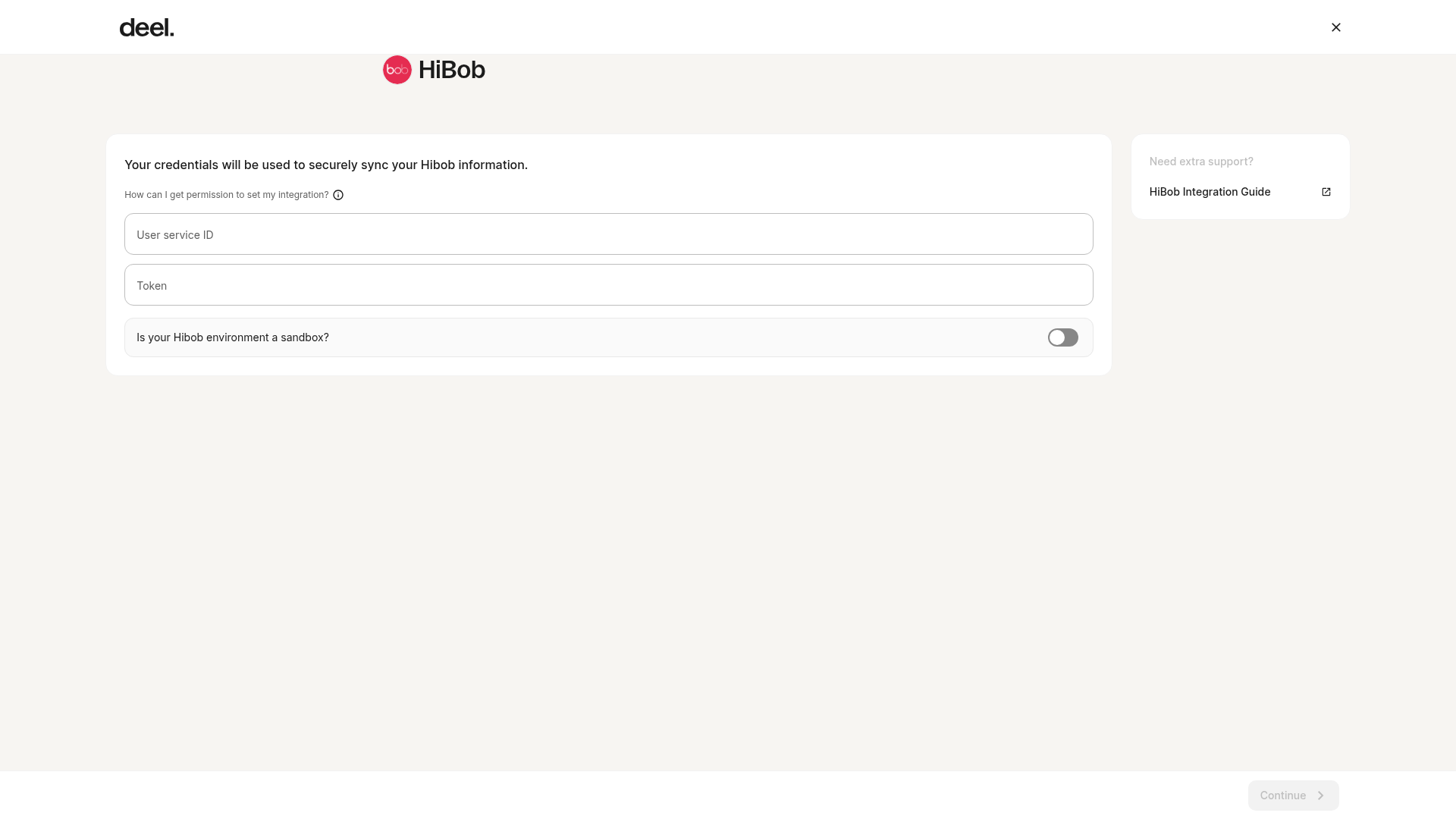 Enter HiBob credentials