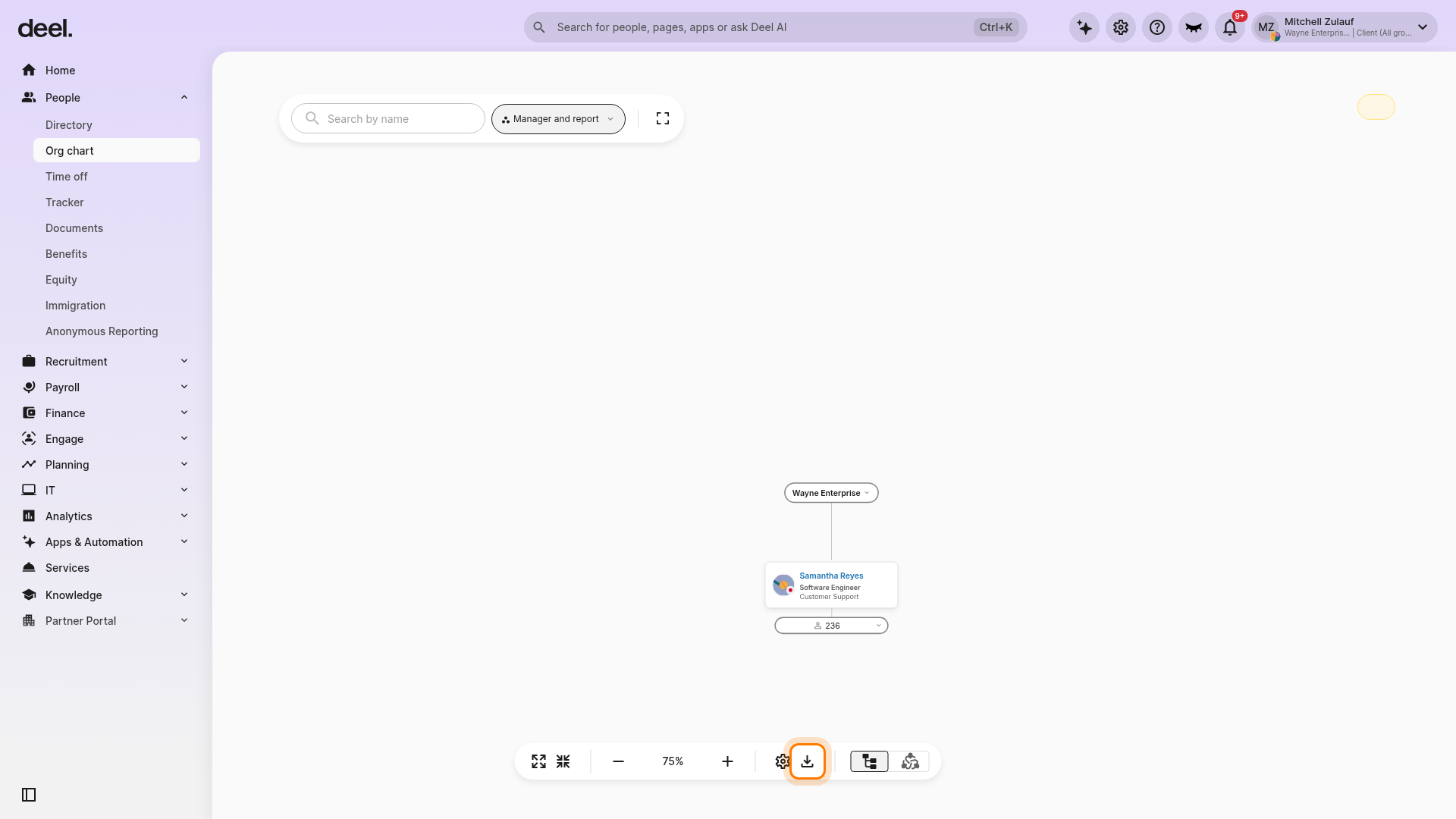 Export icon in the Org Chart toolbar