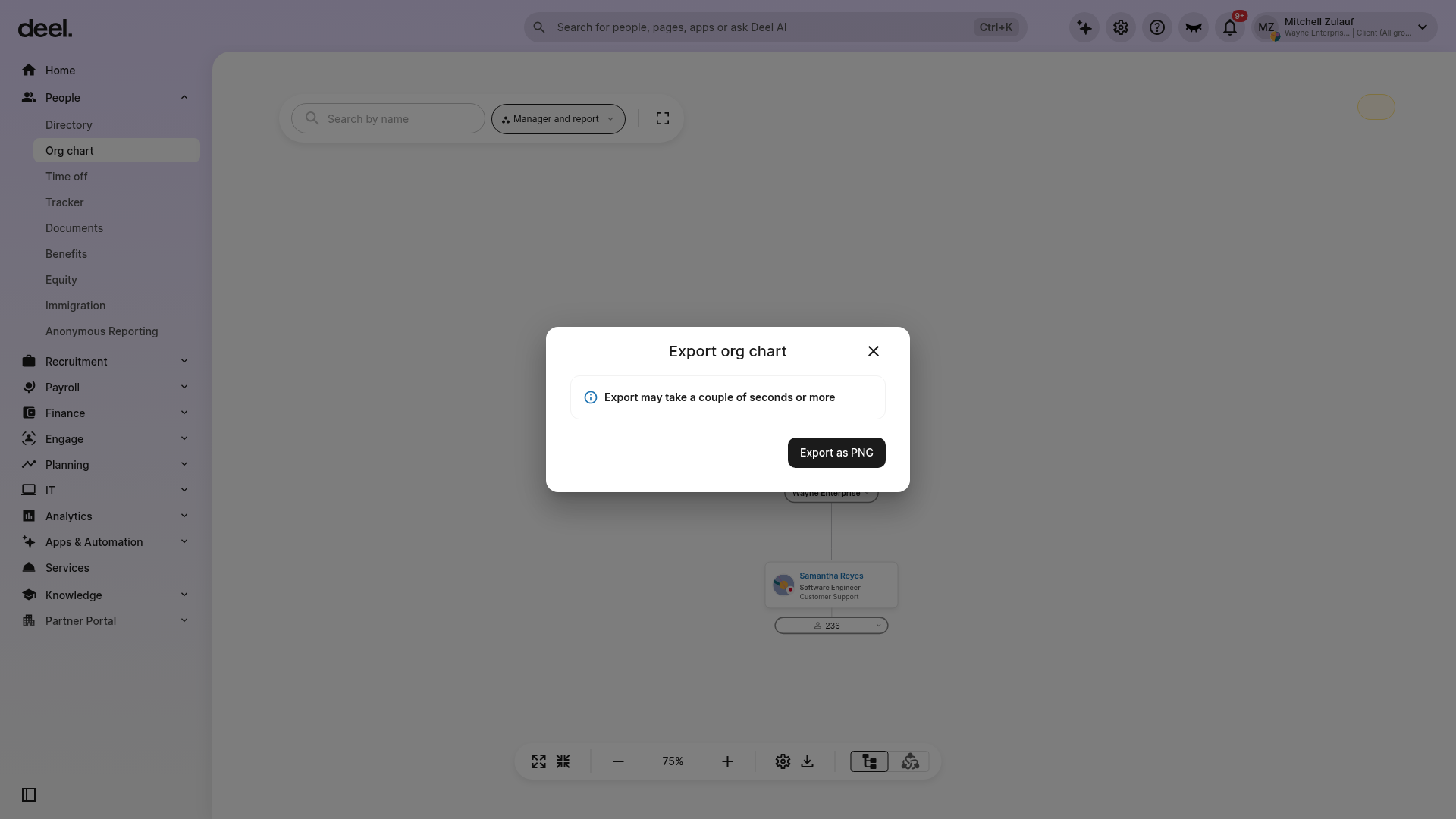 Export org chart dialog