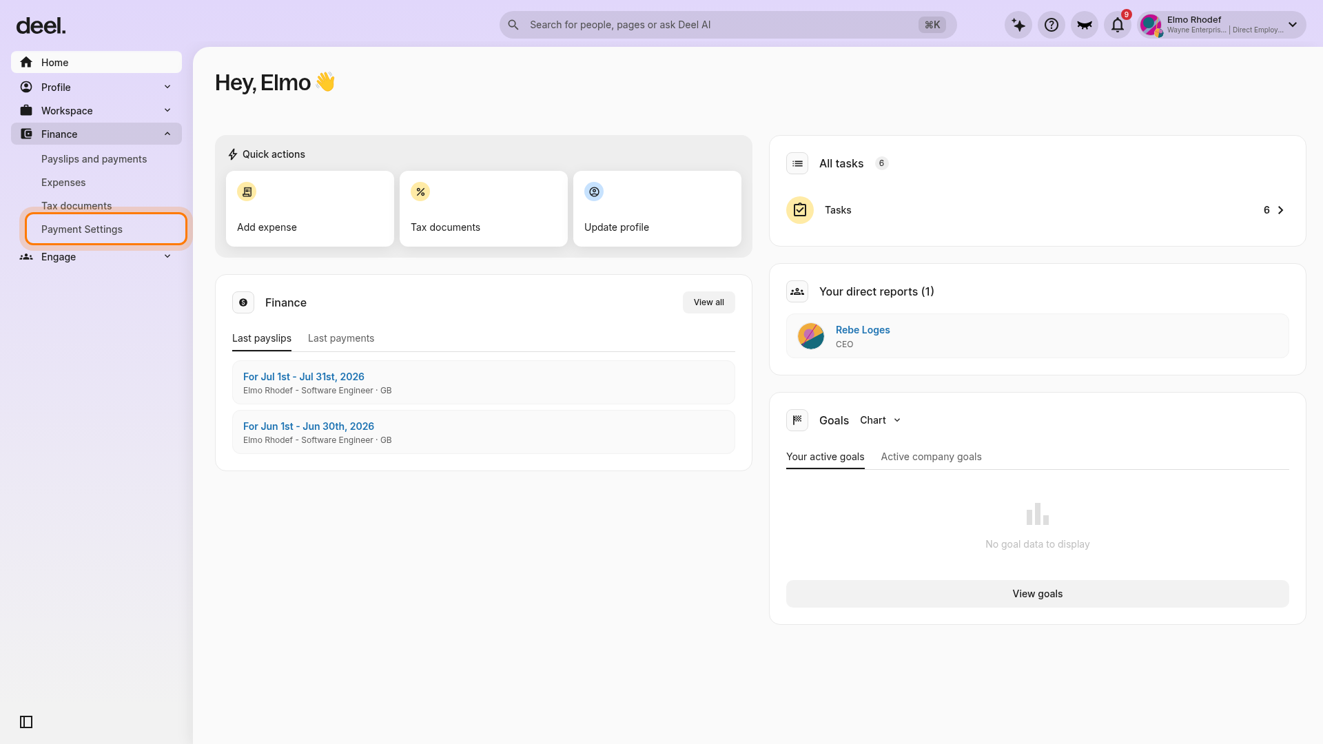 Payment Settings navigation