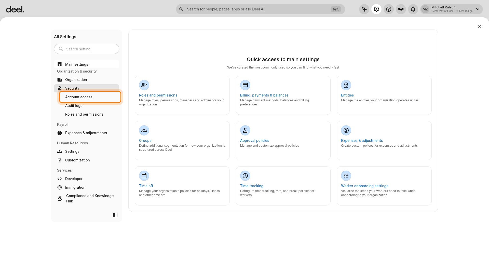 Account access settings