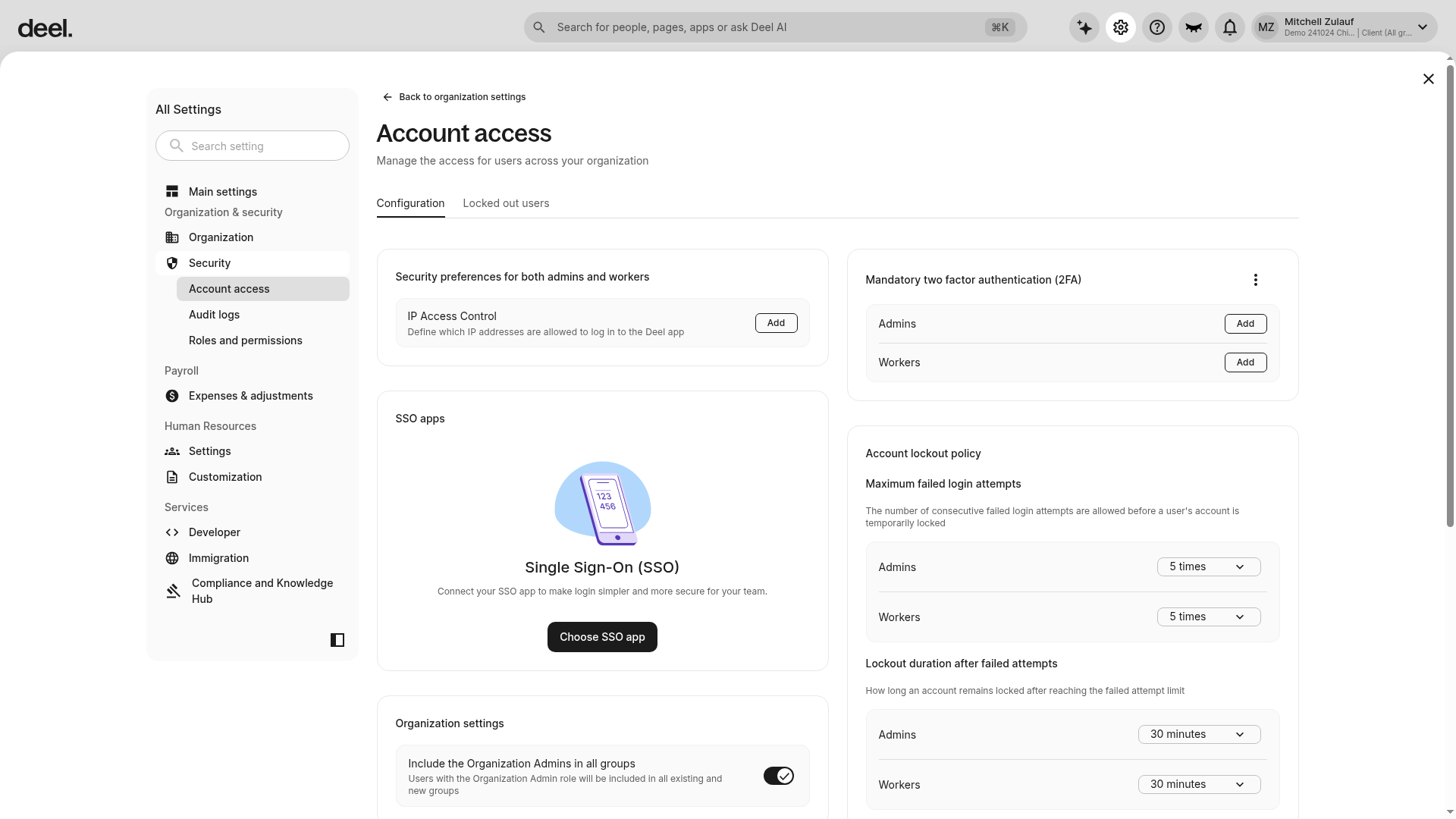 Mandatory two factor authentication configuration