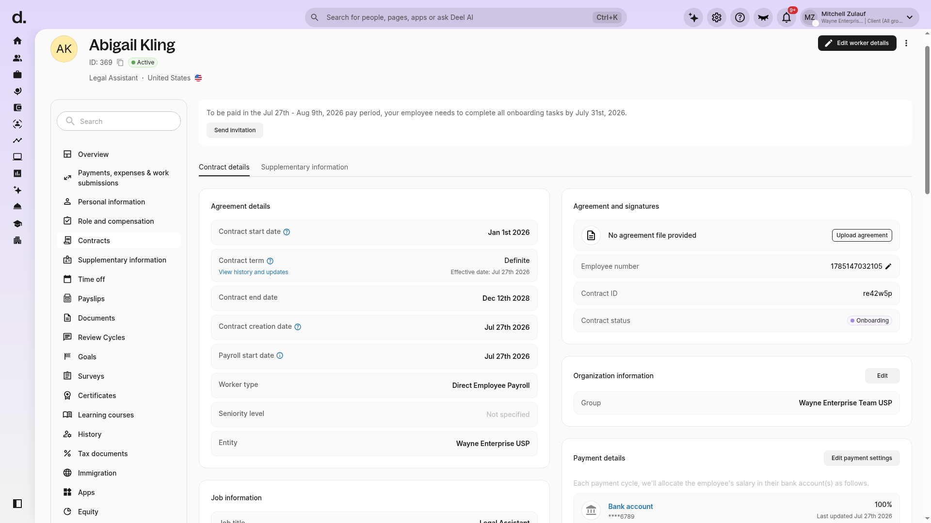 Contract details page