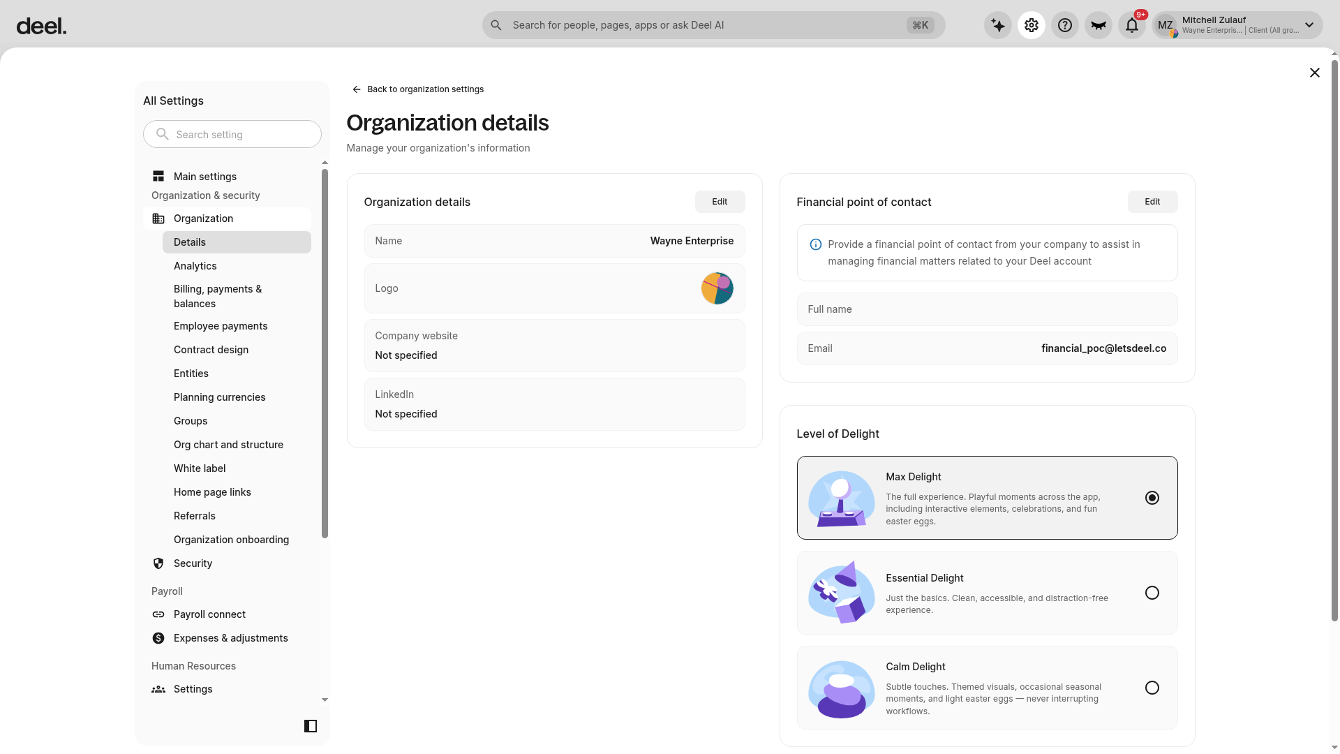 Organization details page