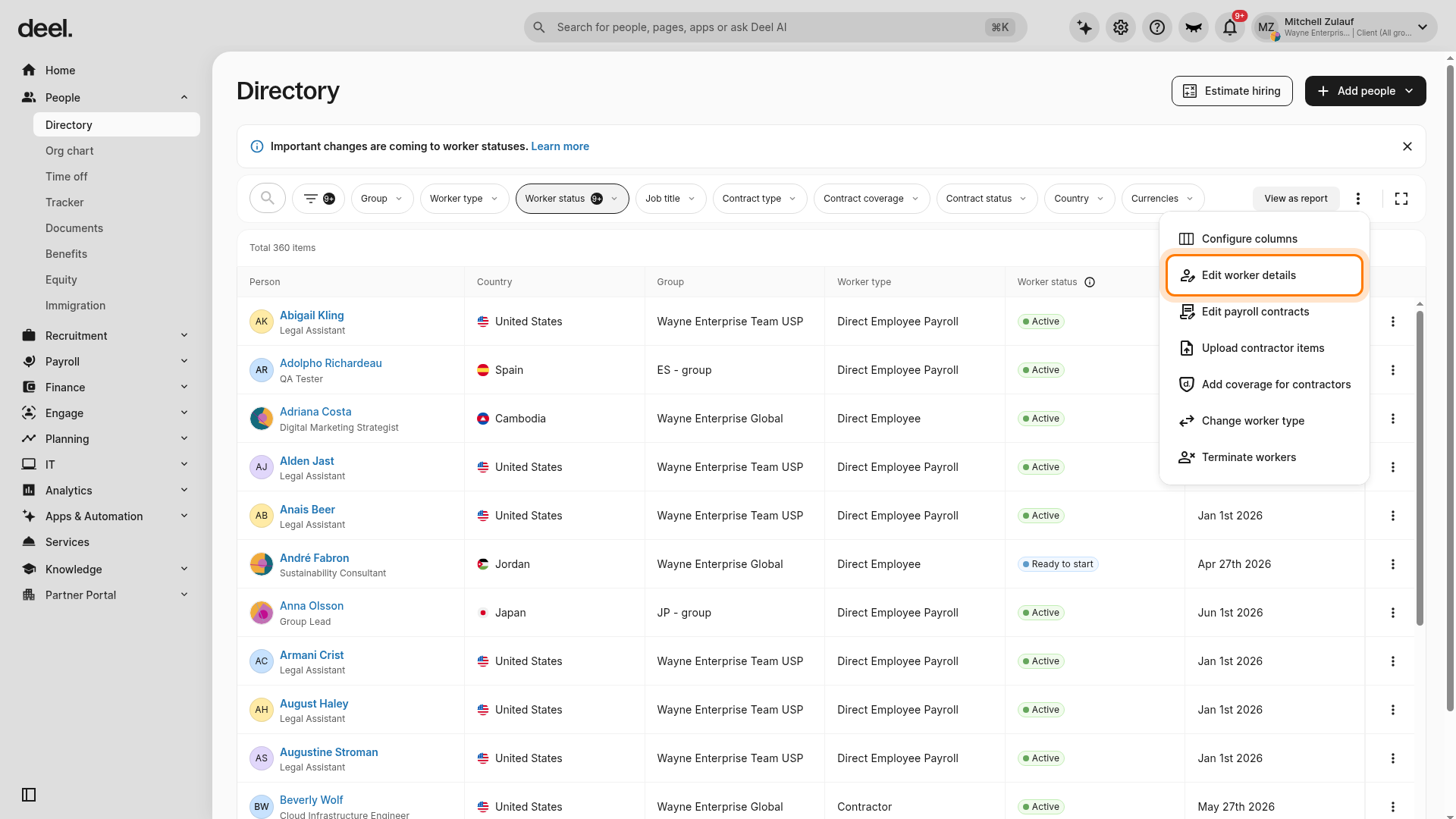 Edit worker details option