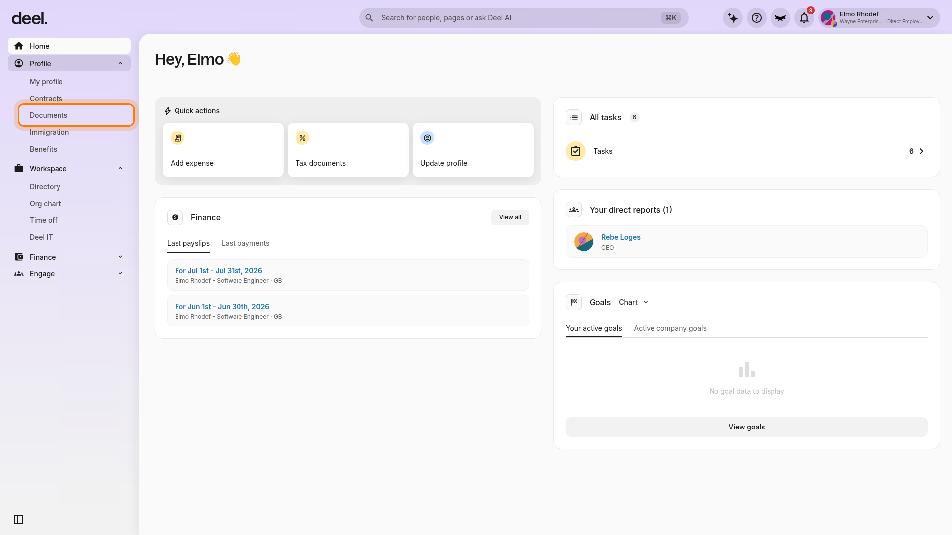 Profile Documents navigation