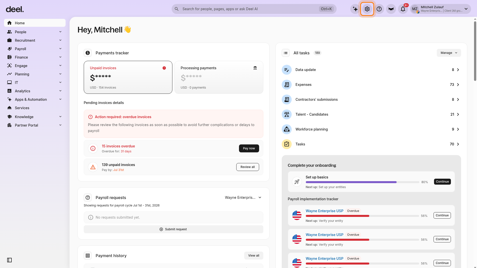 Select Organization settings