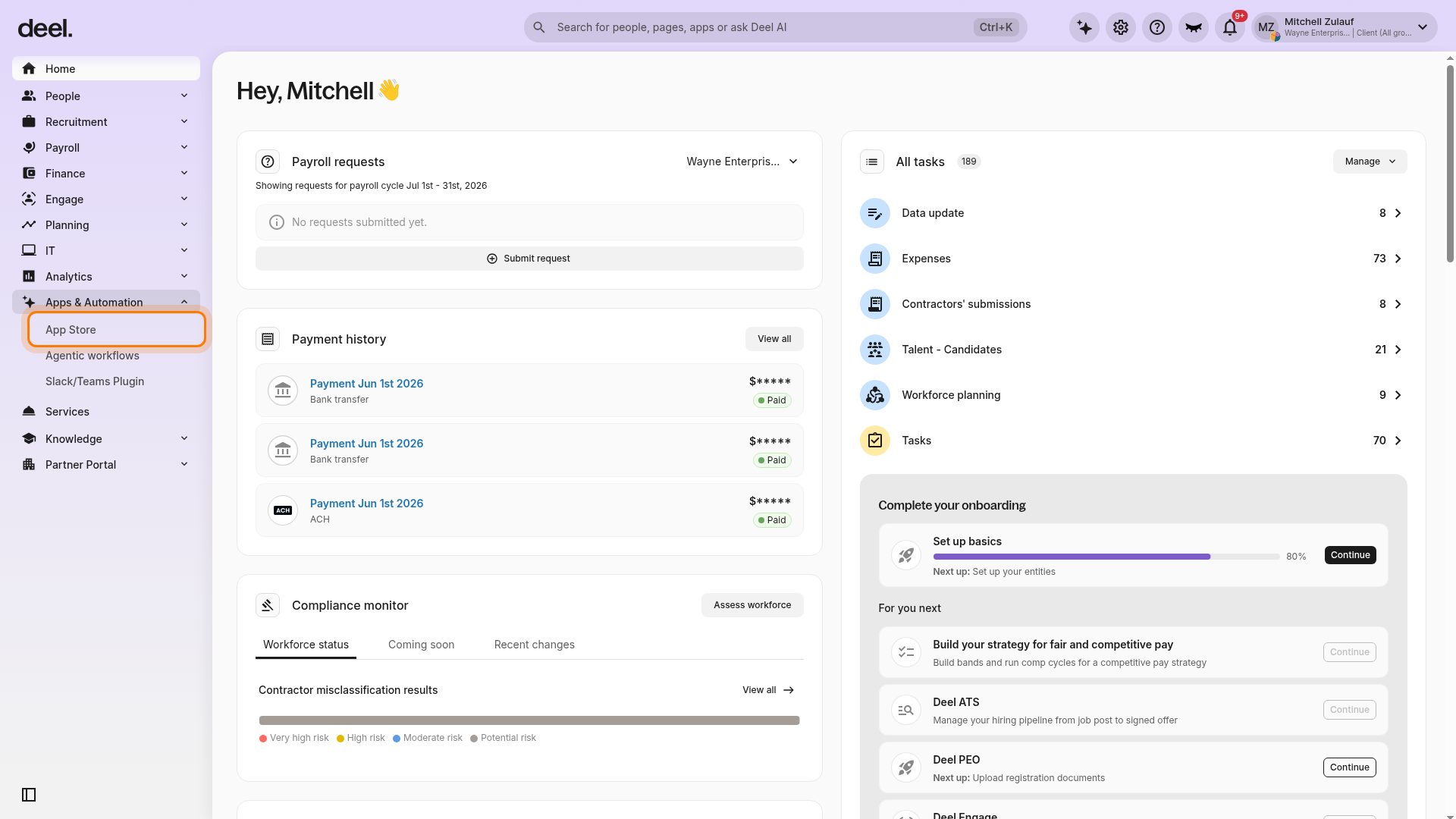 Deel sidebar with Apps & Automation highlighted