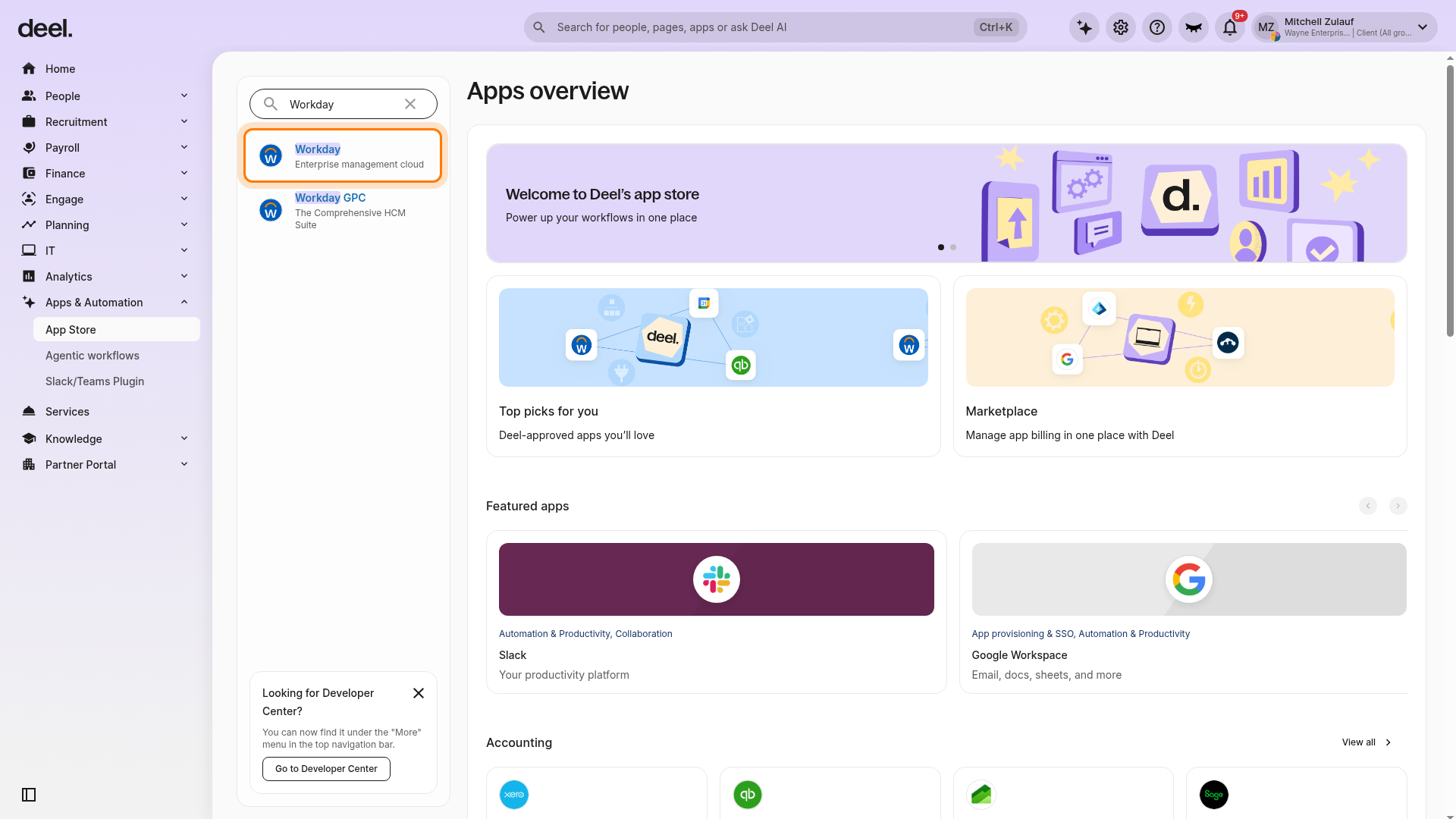Apps overview page with Find apps search bar