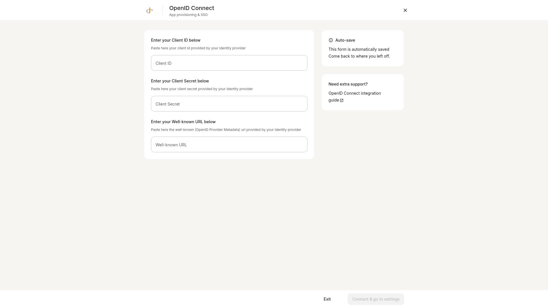 OpenID Connect setup form
