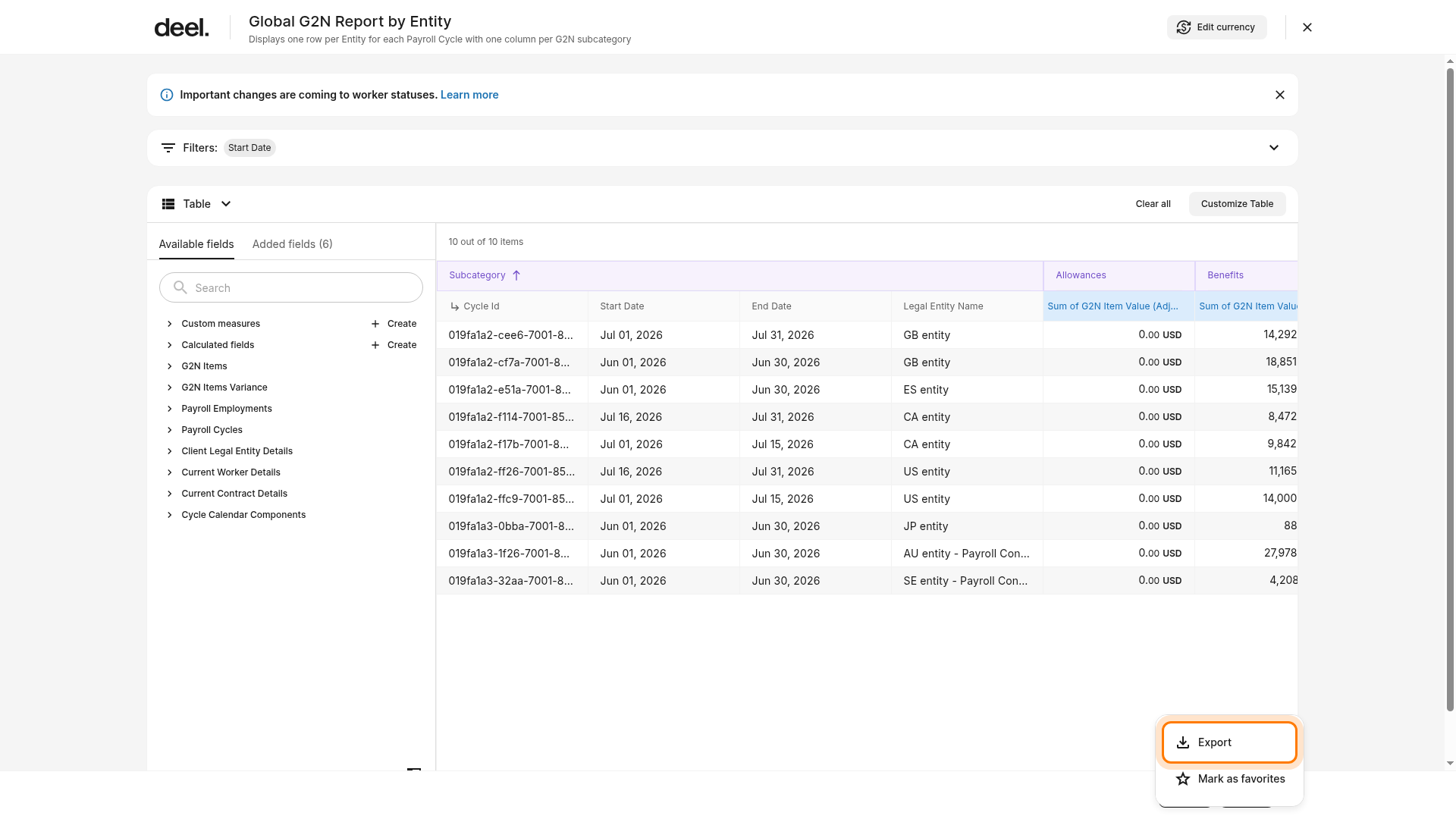 Export option in the More menu