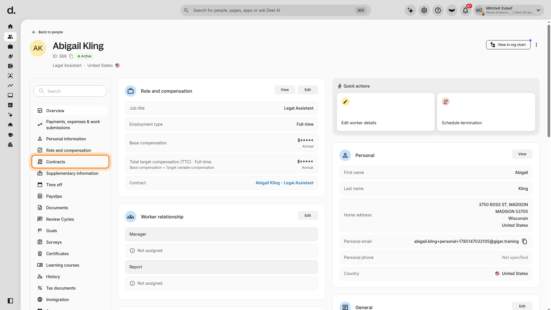 Contracts section in the worker profile
