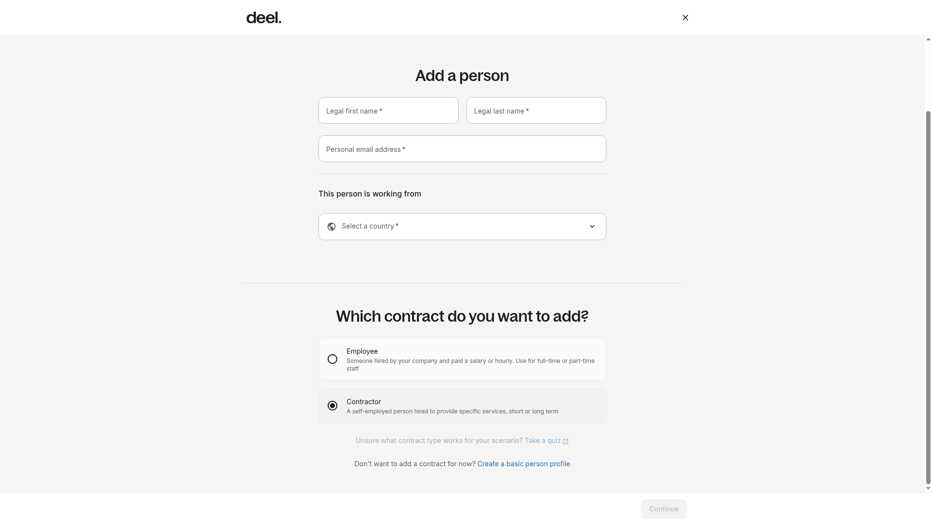Fixed Rate contract creation form