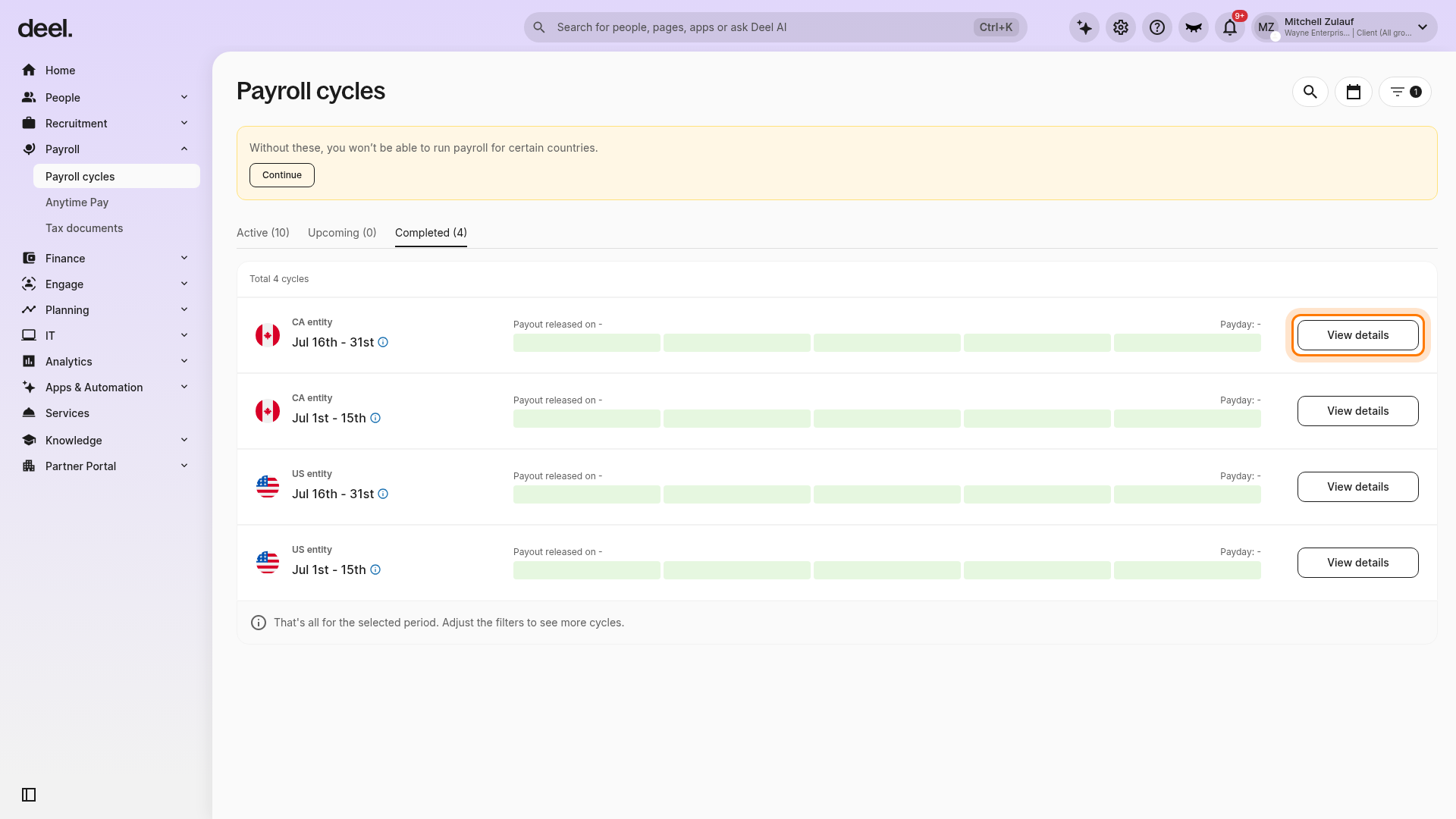 Payroll cycles