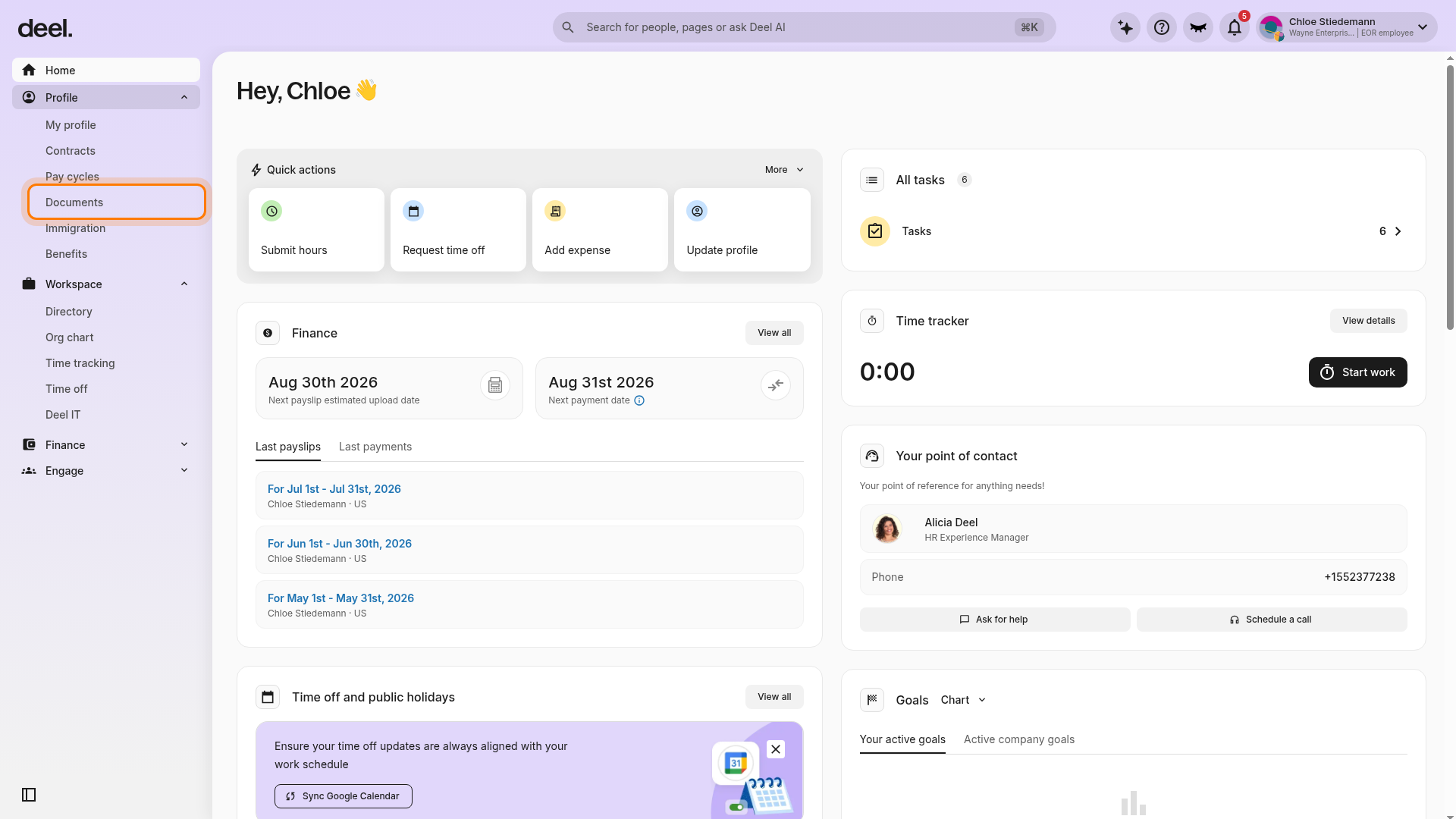 Profile menu in the left sidebar
