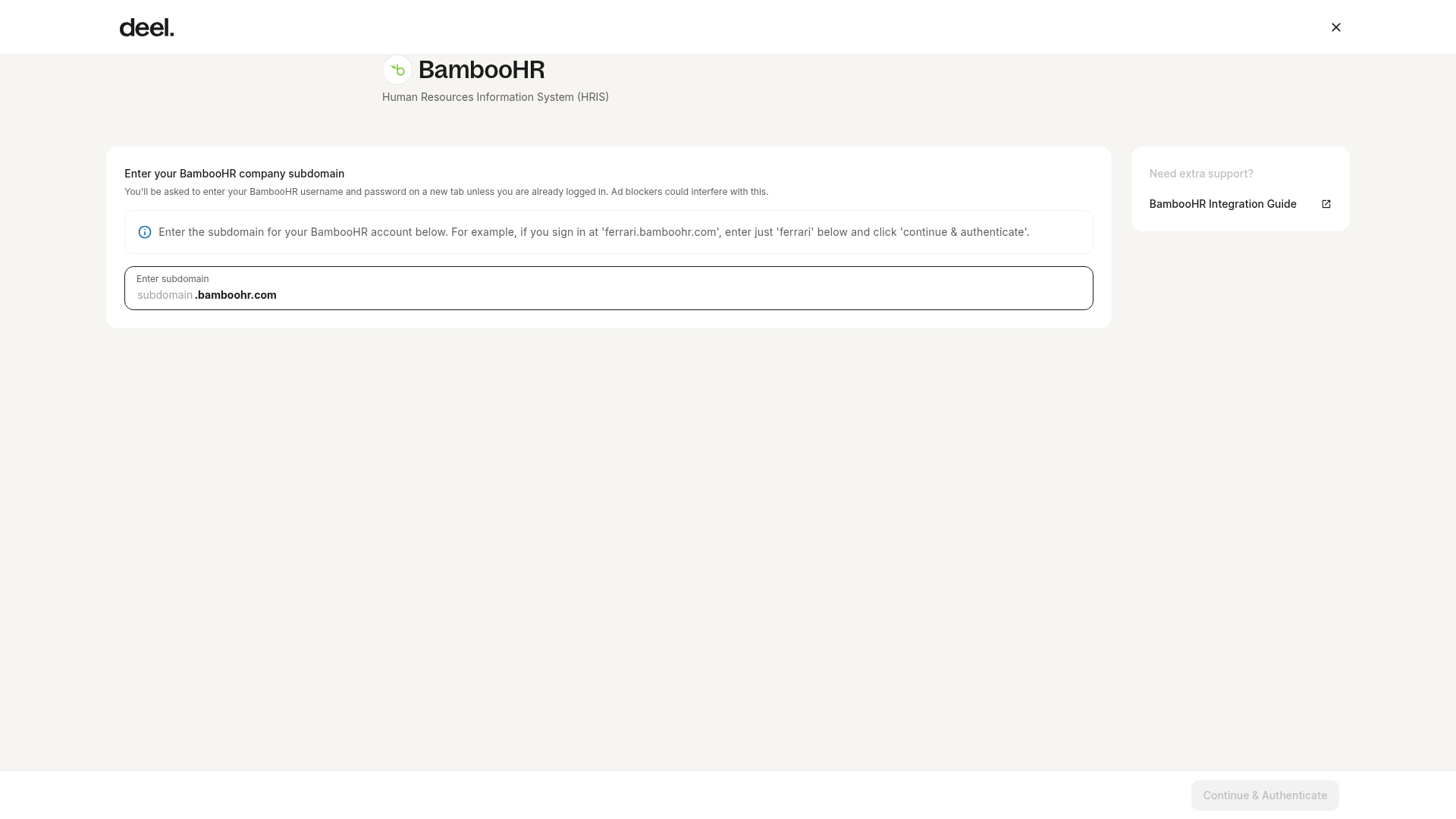 BambooHR subdomain field