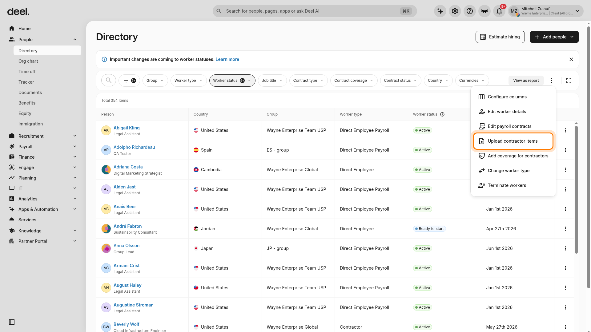 Upload contractor items option