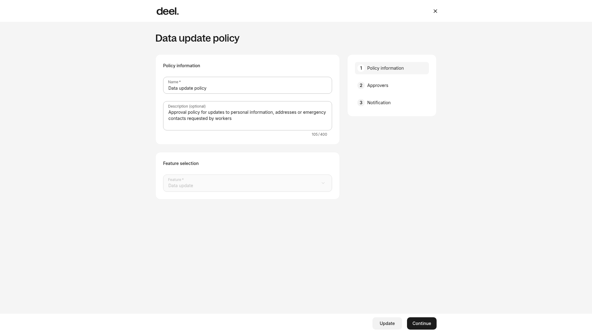 Edit approval policy form