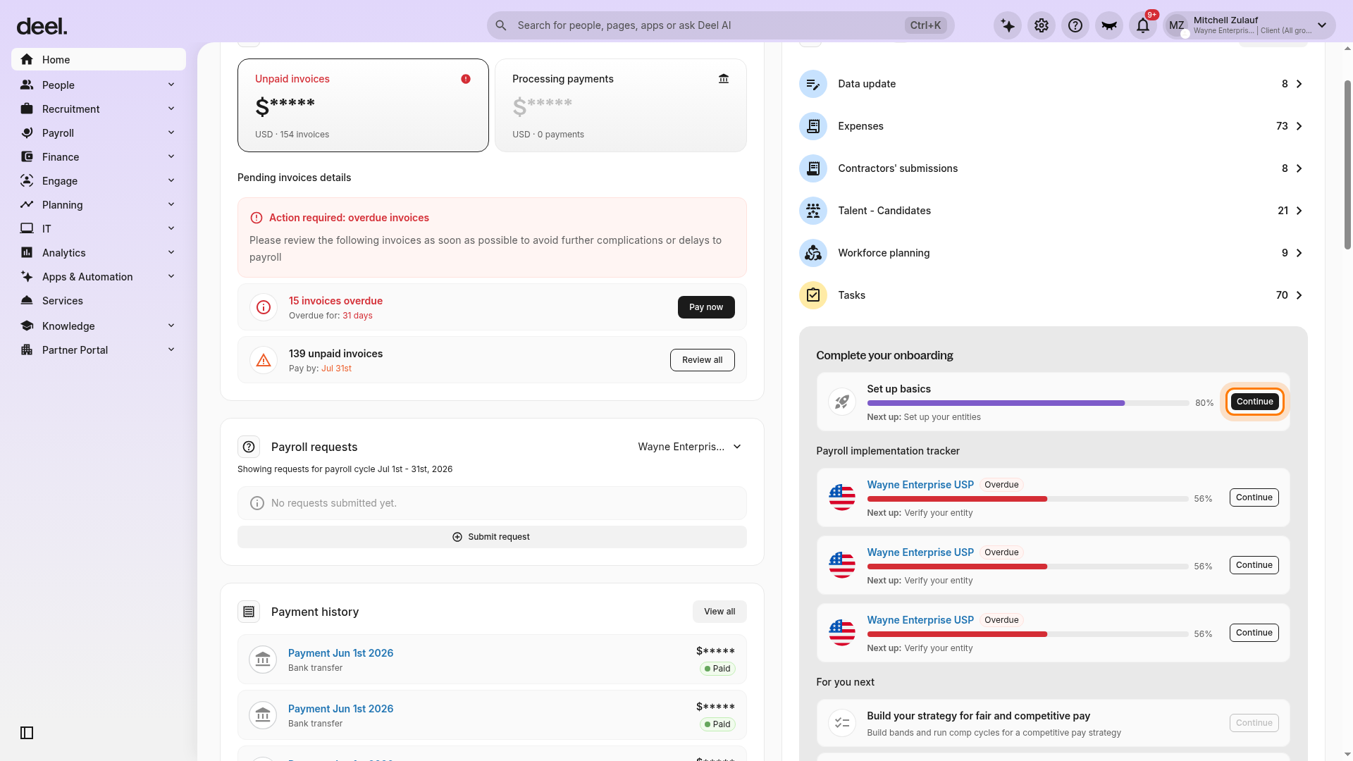 Complete your onboarding card on the Home dashboard