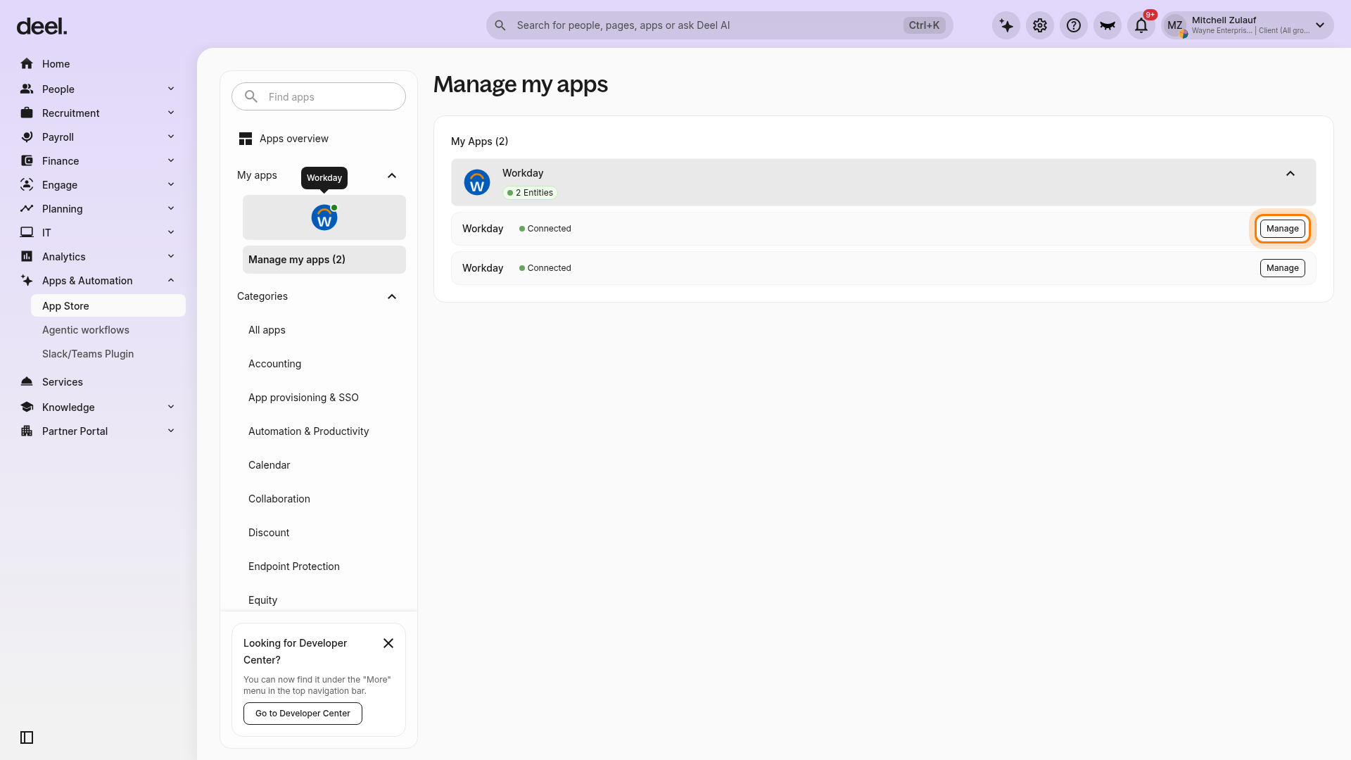 Manage the Workday entity