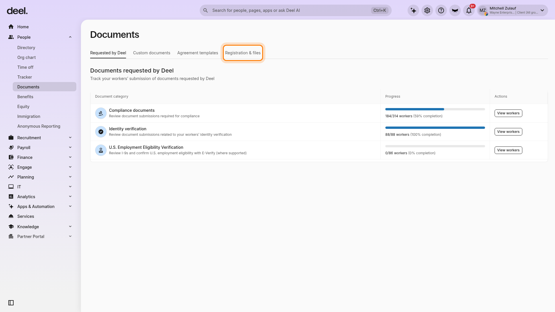 Select the Registration and files tab