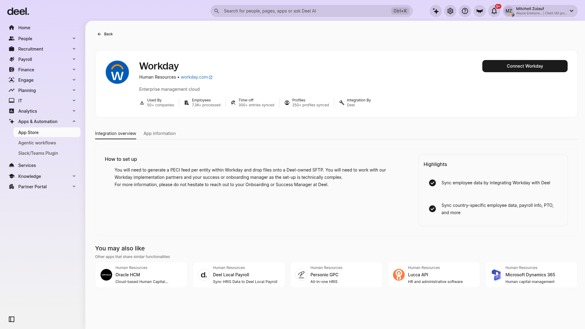 Workday integration page