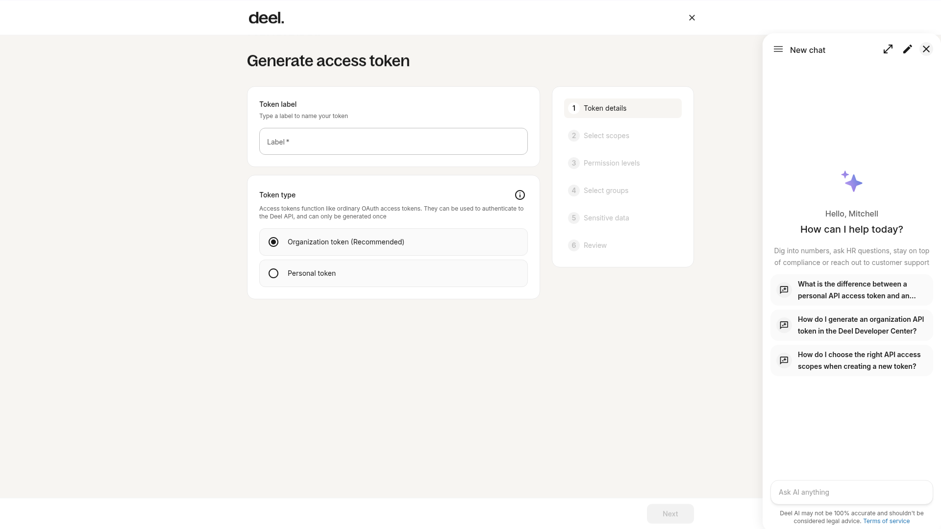 Generate access token wizard