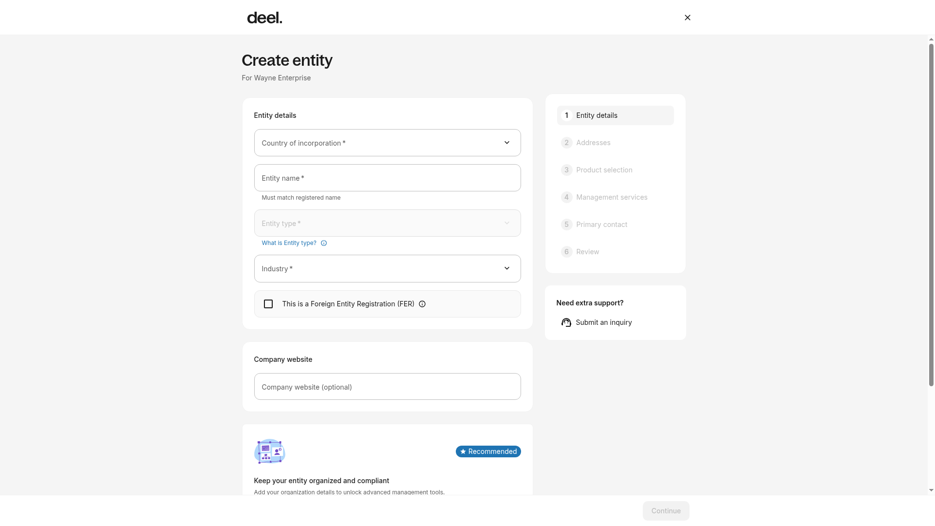Create entity page with Entity details as the active step
