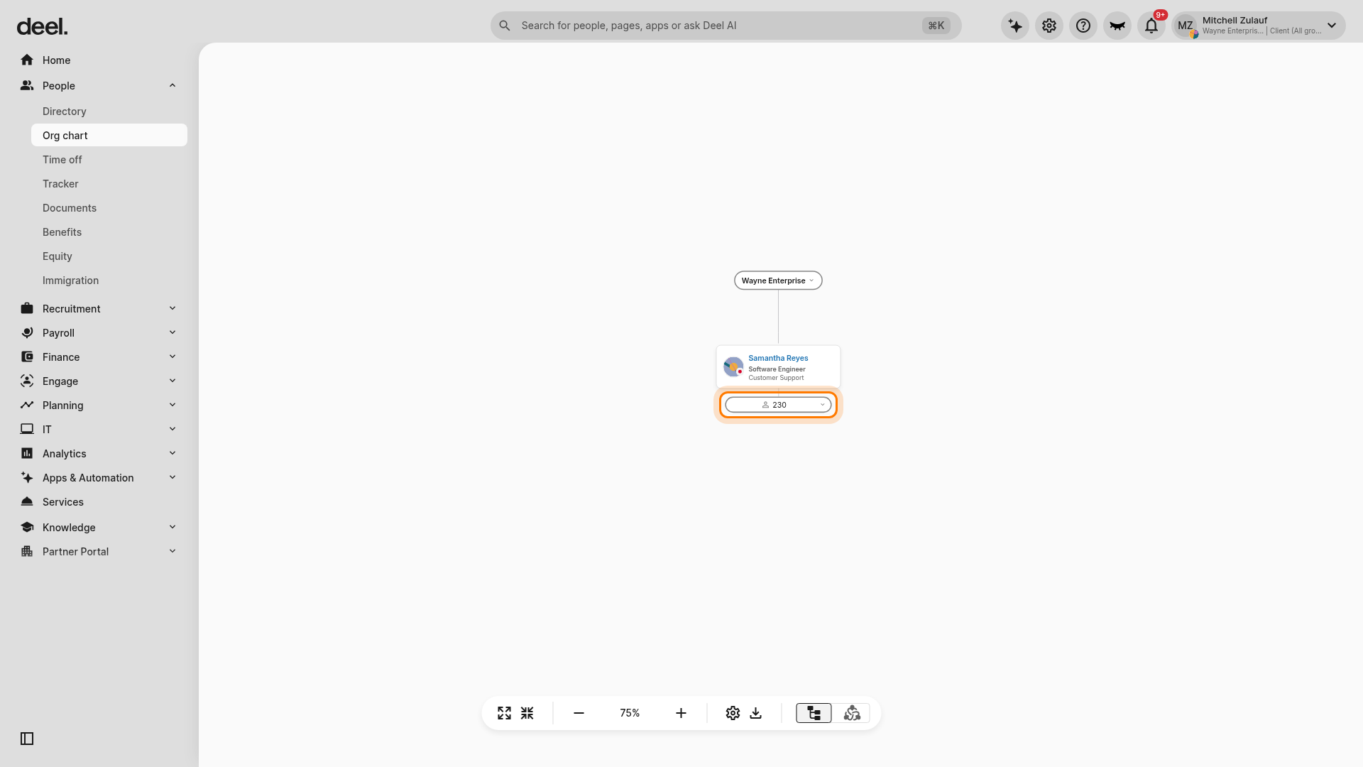 Expanding direct reports under a manager card