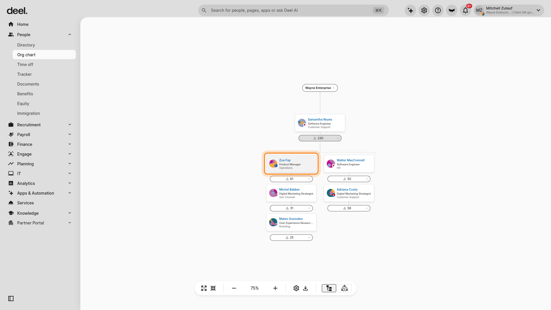Direct report profile side panel