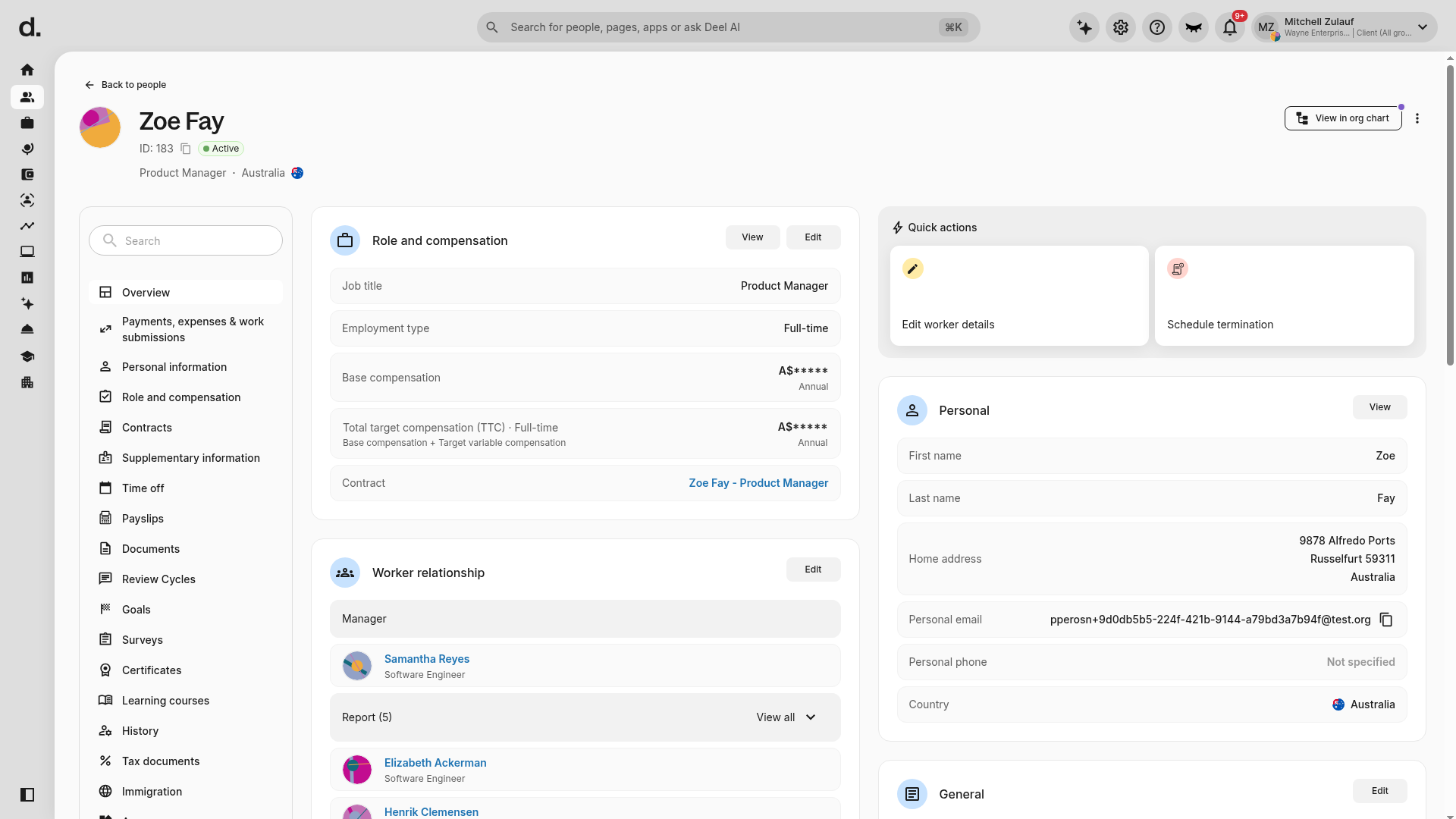 Employee full profile page