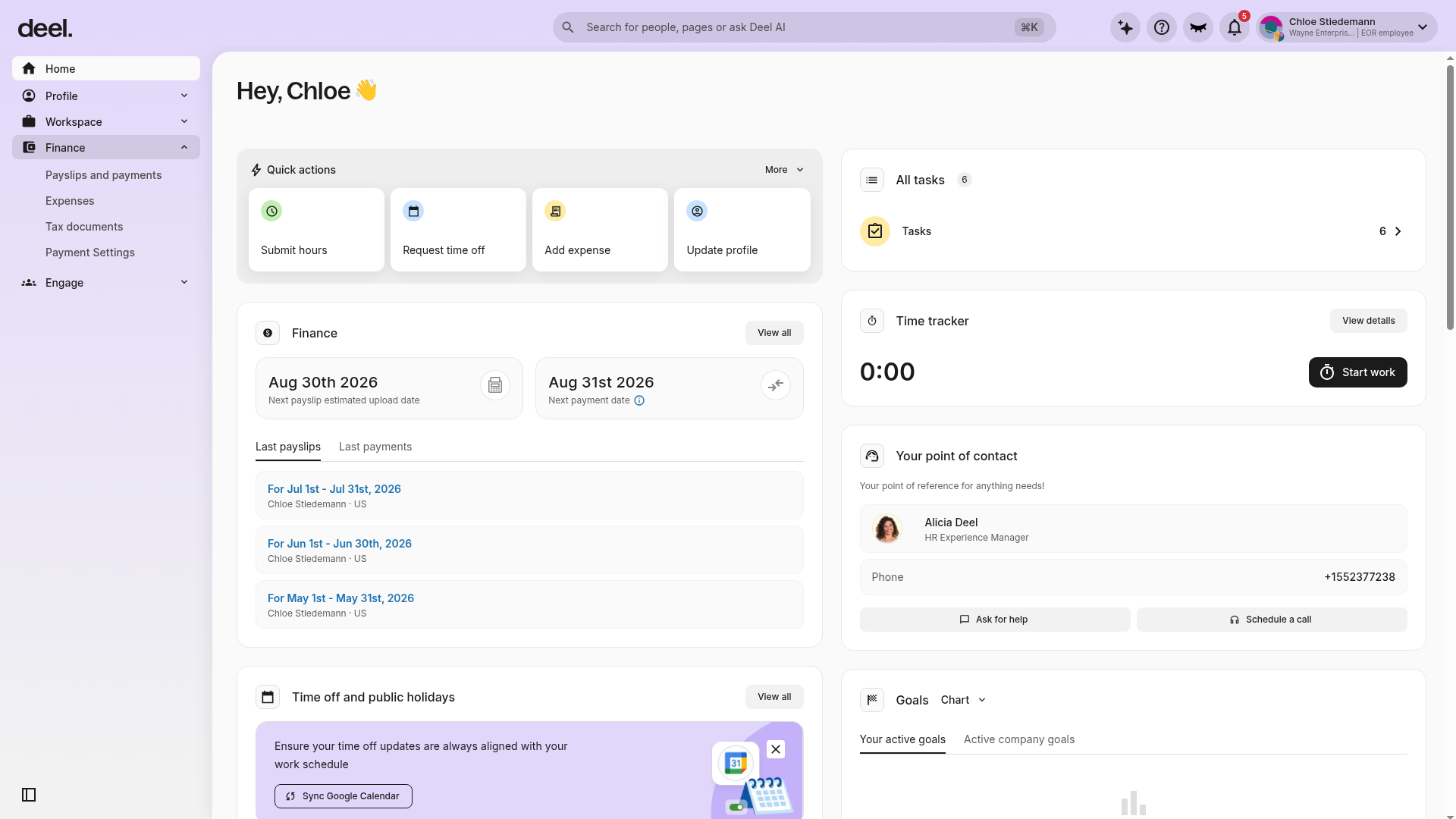 Expanded Finance submenu with Anytime Pay