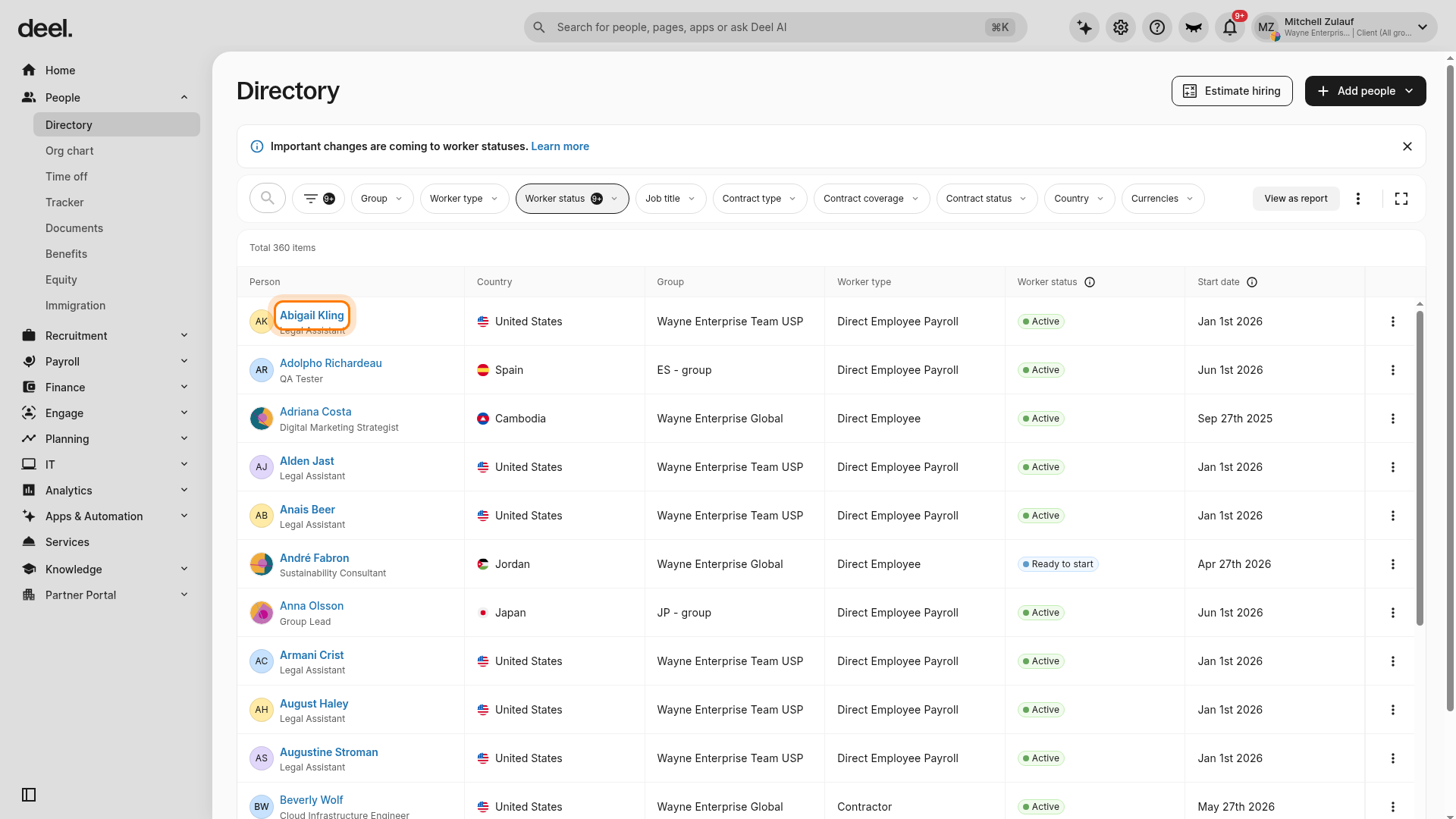 Select an employee in Directory
