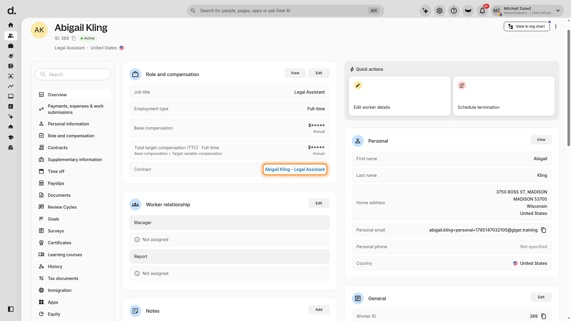 Open the linked contract from Role and compensation