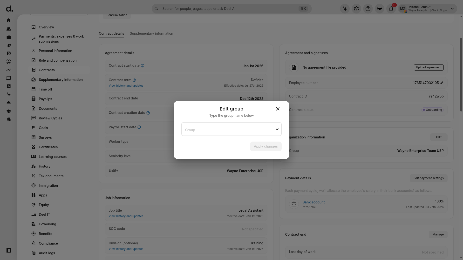 Select a new group and apply changes