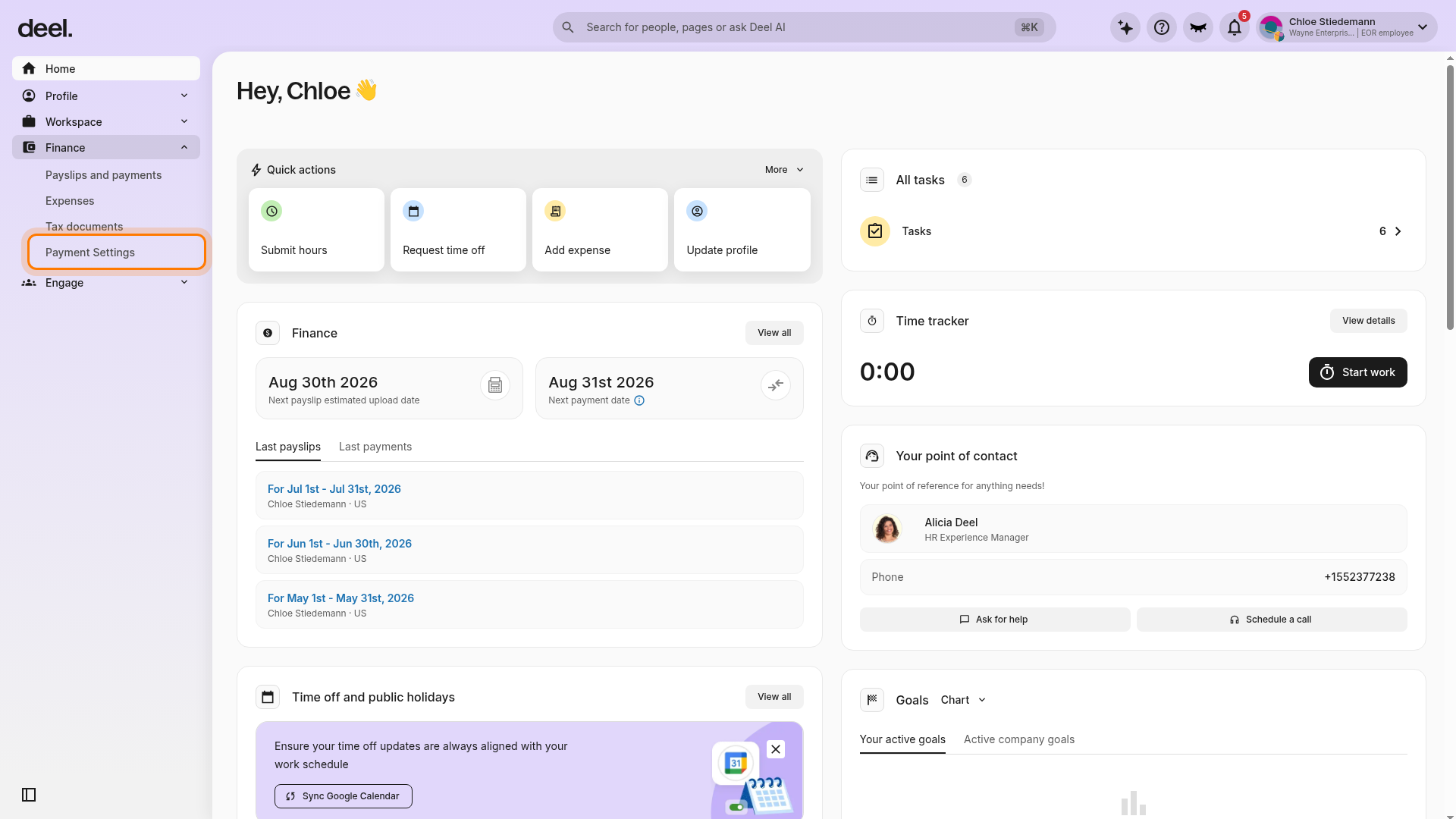 Finance menu in the left sidebar