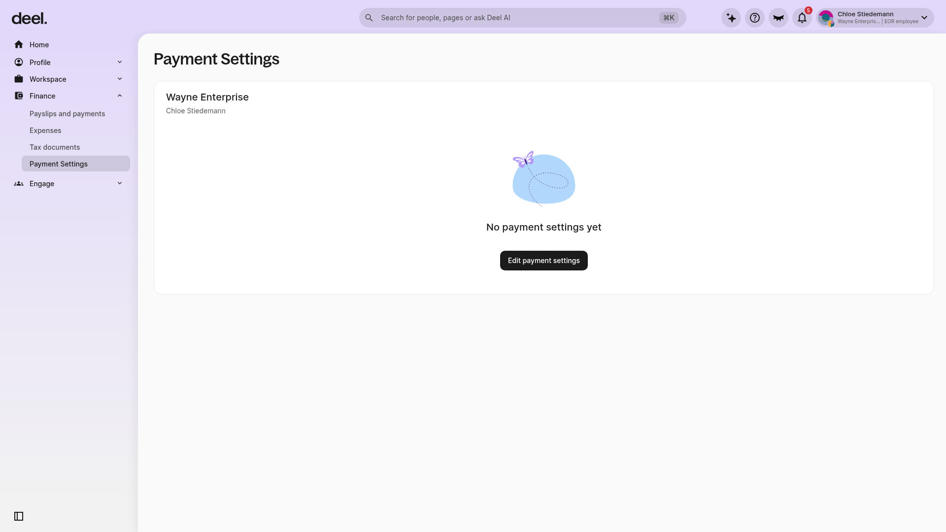 Payment Settings page