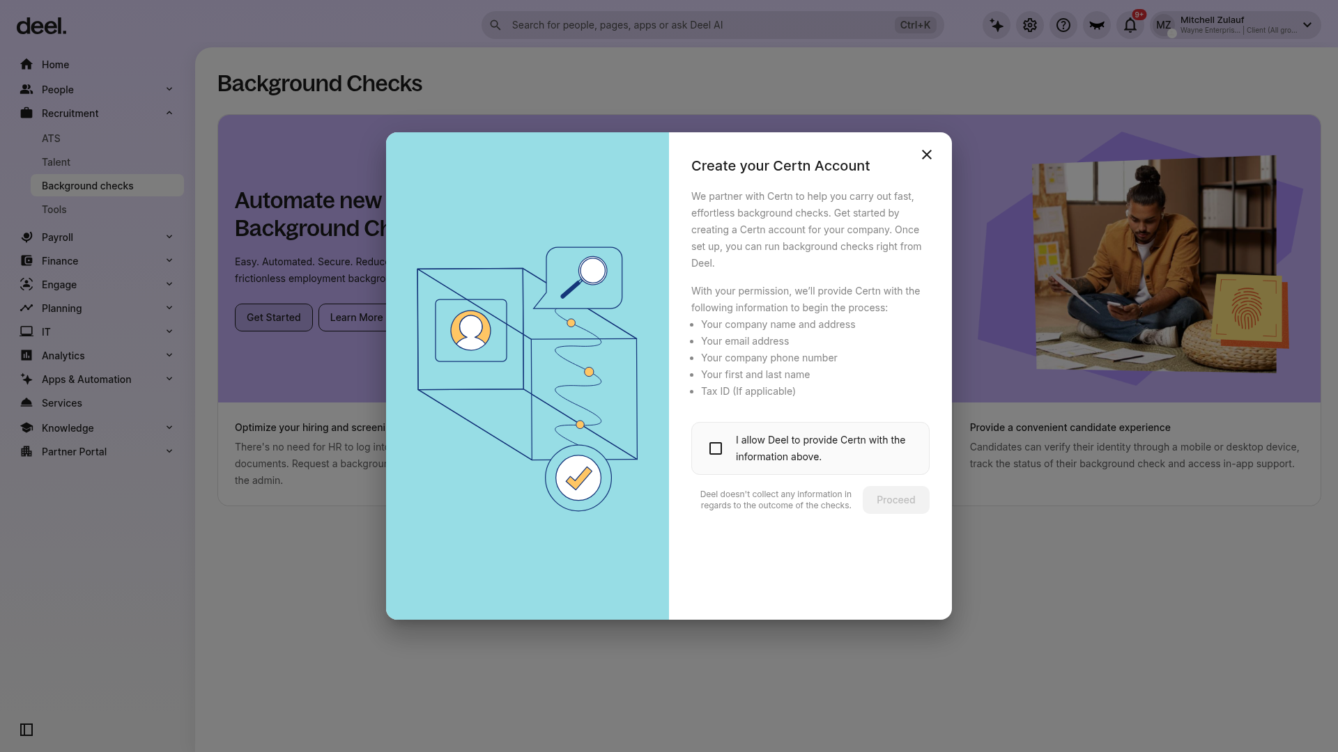 Create your Certn Account dialog