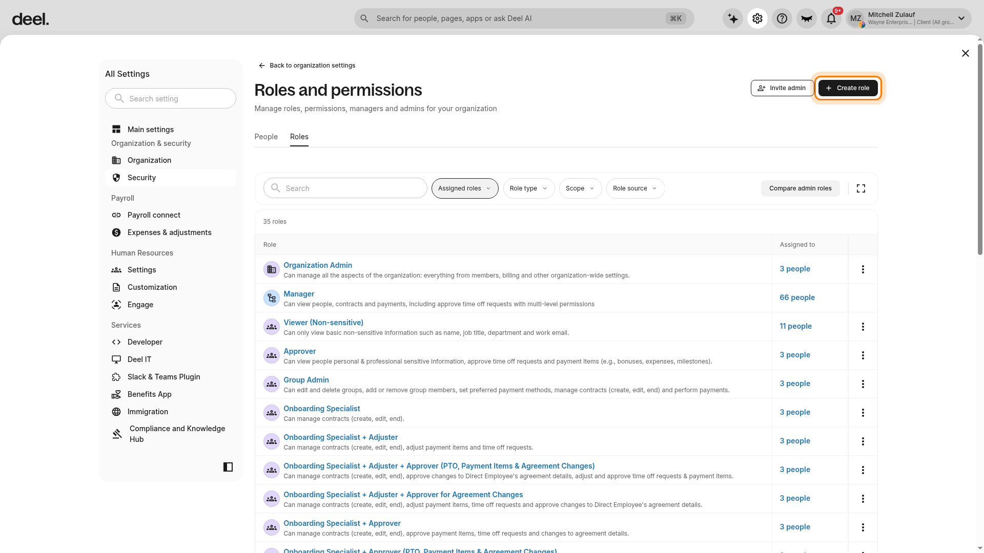 Create role button