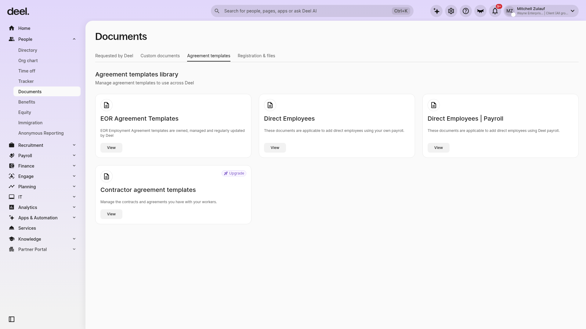 Agreement templates library