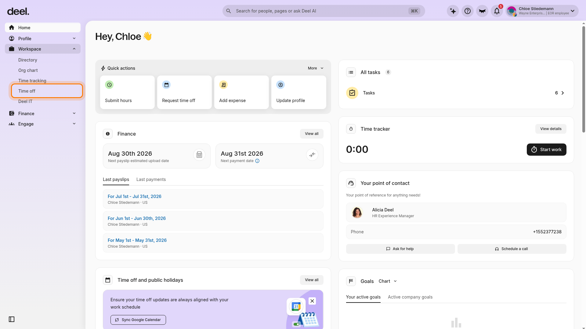 Workspace menu in the left sidebar