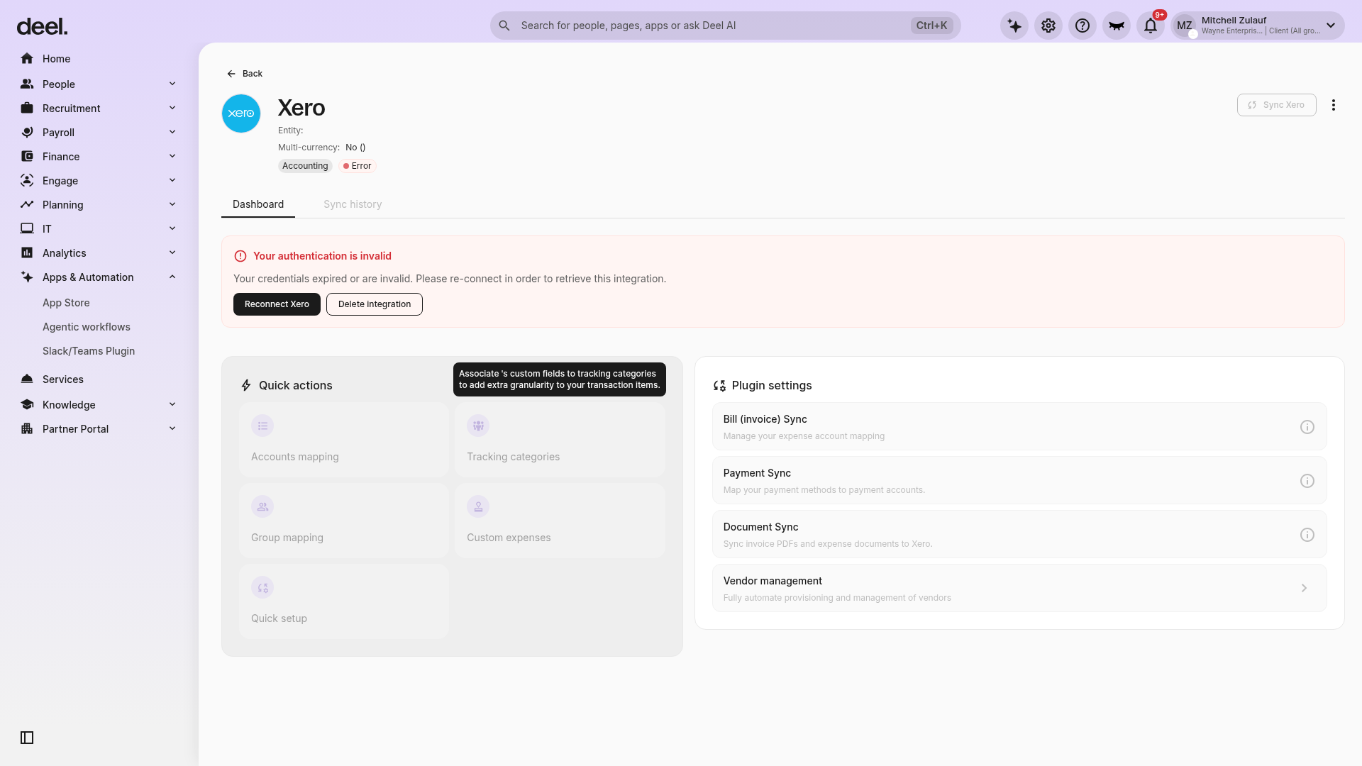 Reconnect Xero
