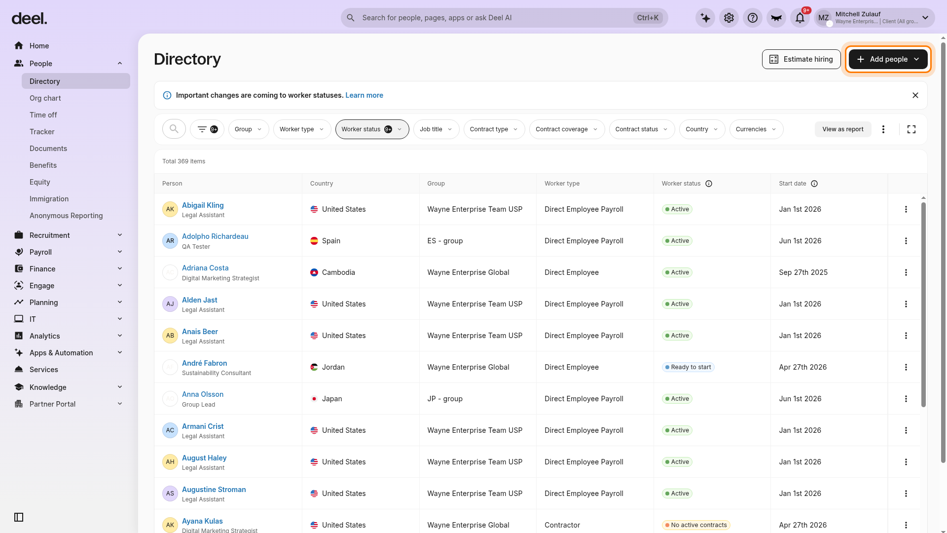 Add people button on the Directory page