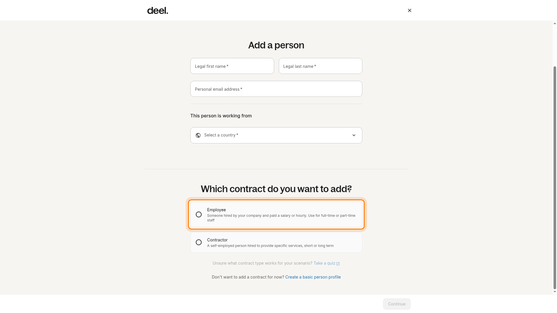 Employee contract option and required person details