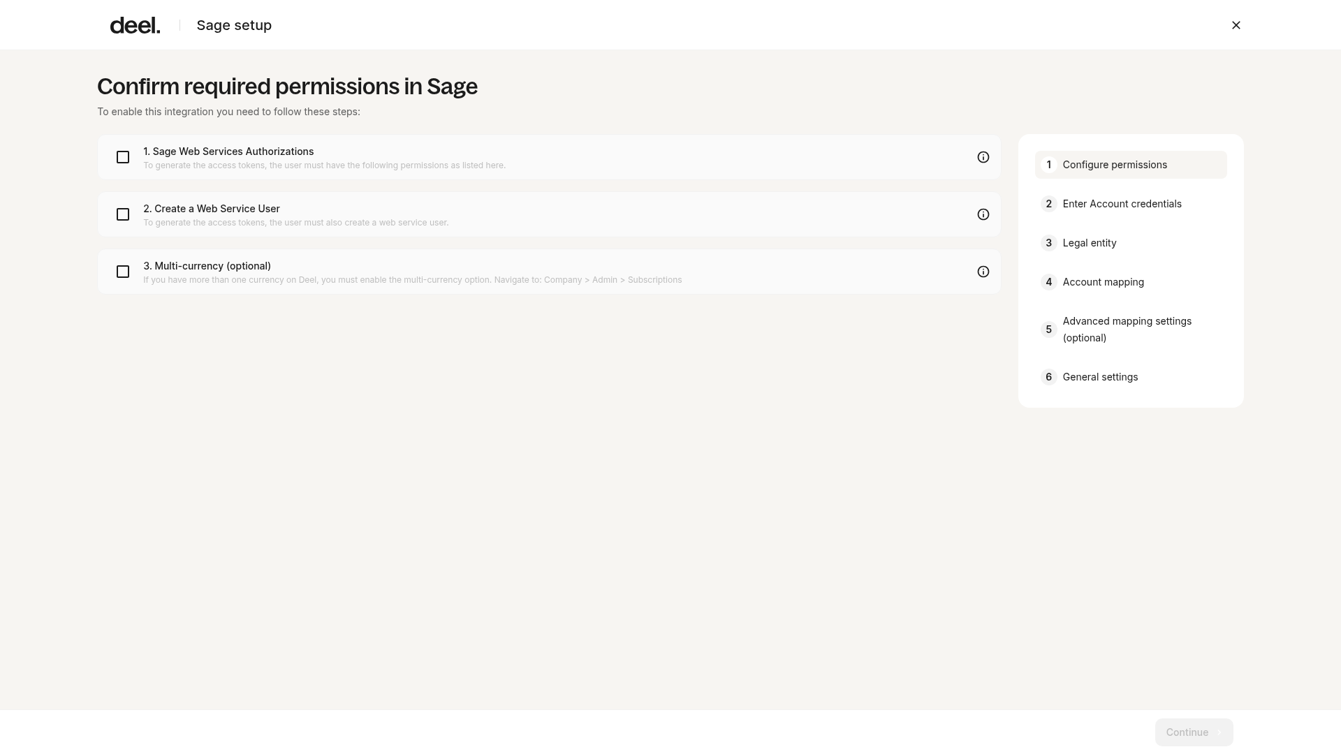Confirm required permissions in Sage